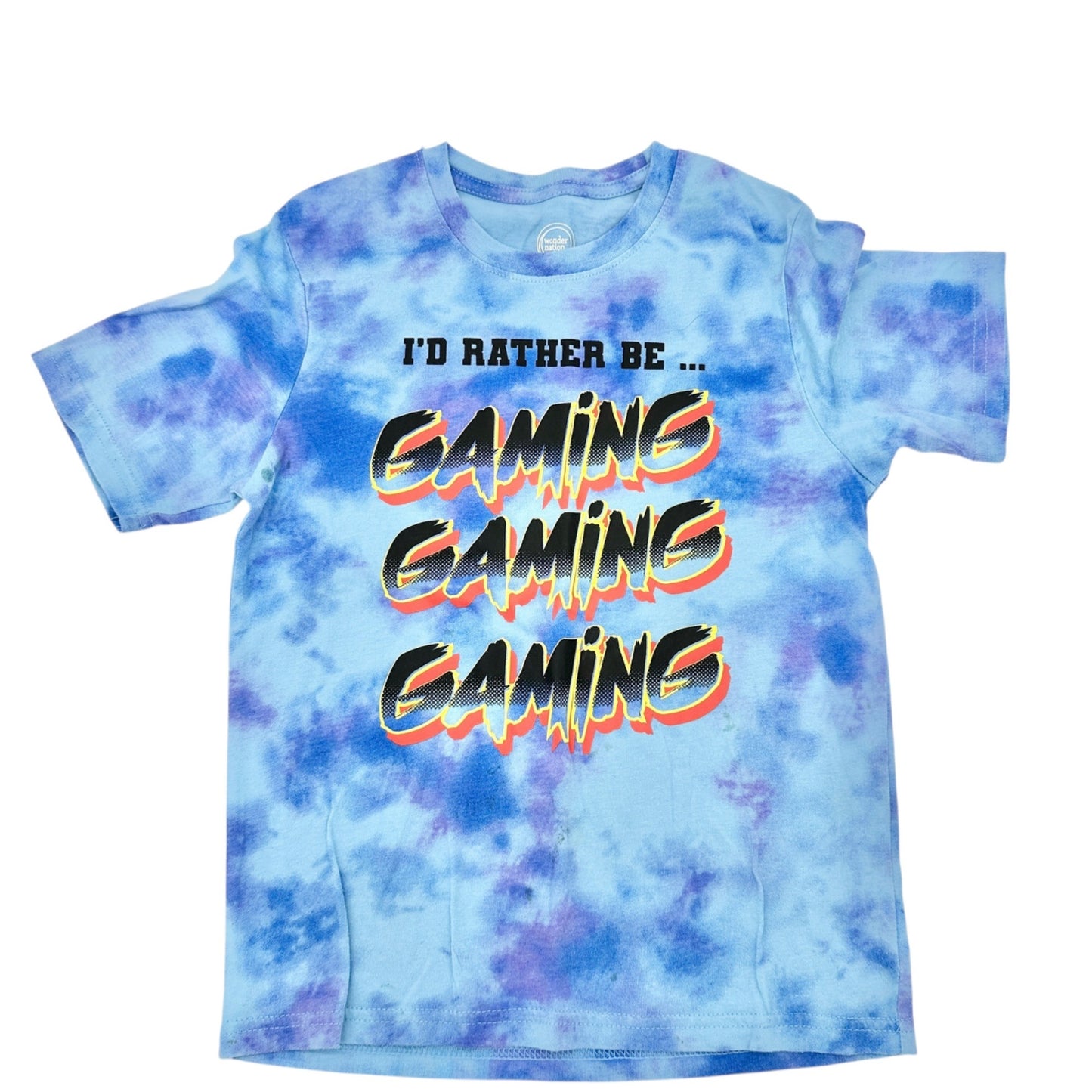 Id Rather Be Gaming Tie-Dye Kids T-Shirt M (8) Wonder Nation Blue Cotton Blend