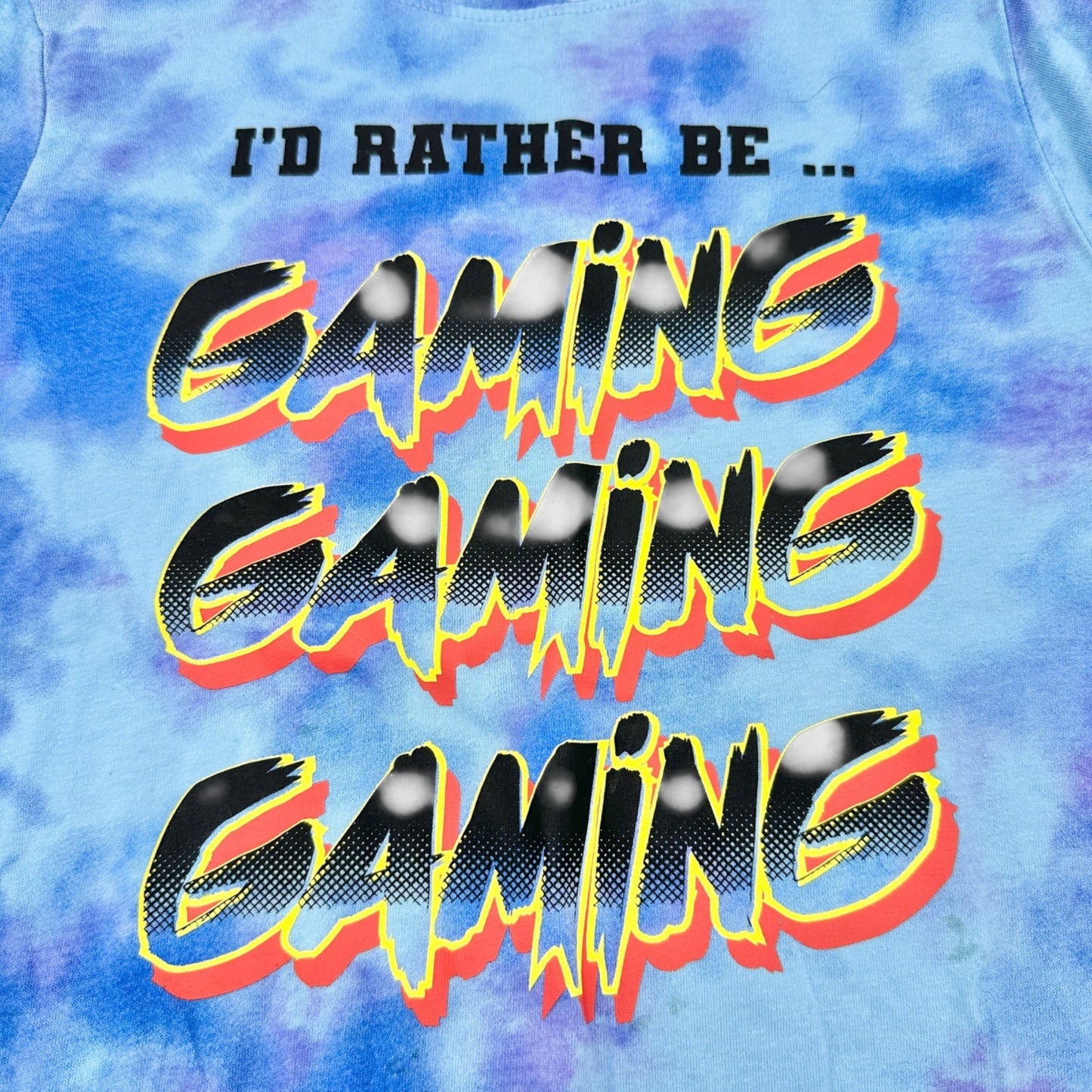 Id Rather Be Gaming Tie-Dye Kids T-Shirt M (8) Wonder Nation Blue Cotton Blend