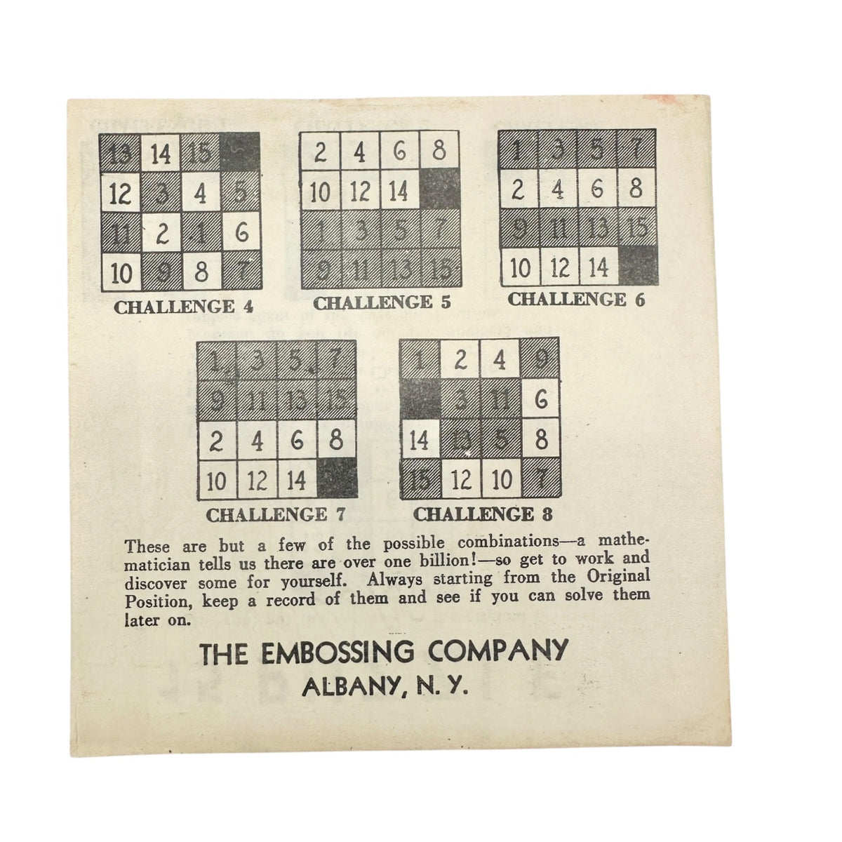 Vtg 15 Puzzle Game Complete Box Instructions Embossing Co Albany NY No 3209 USA