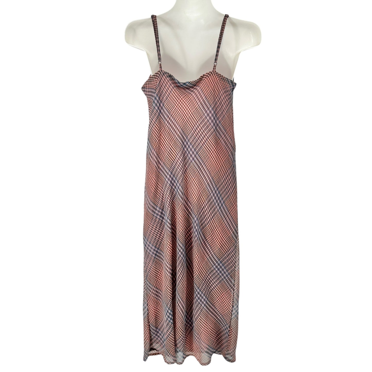Aéropostale Womens Plaid Slip Dress S Dusty Rose and Blue Lined Rayon Polyester
