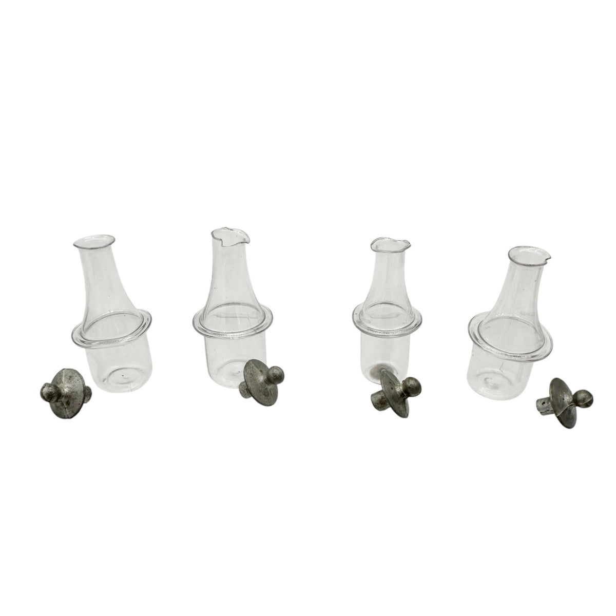 Antique Miniature Castor Set With Glass Cloche Dome and Wood Base