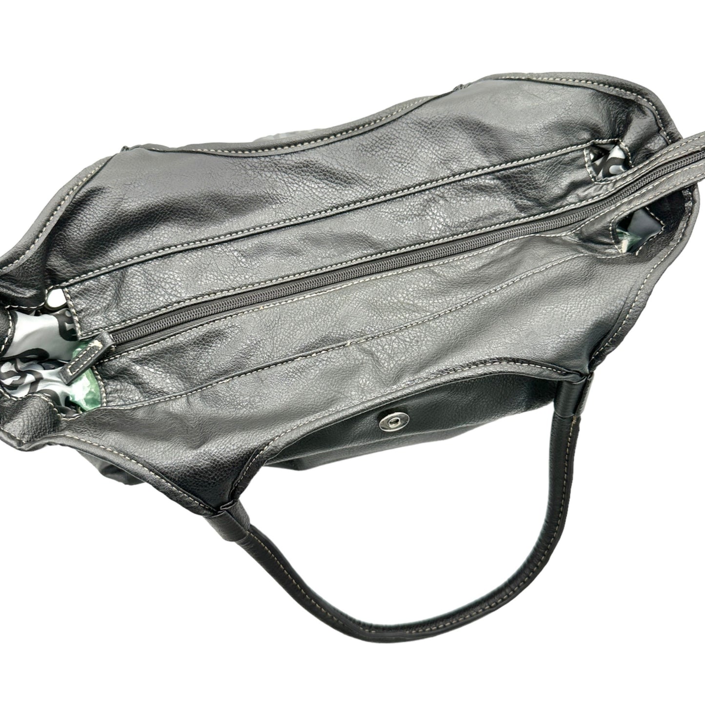 Sag Harbor Handbag Black Faux Leather Double Handles Silver Hardware