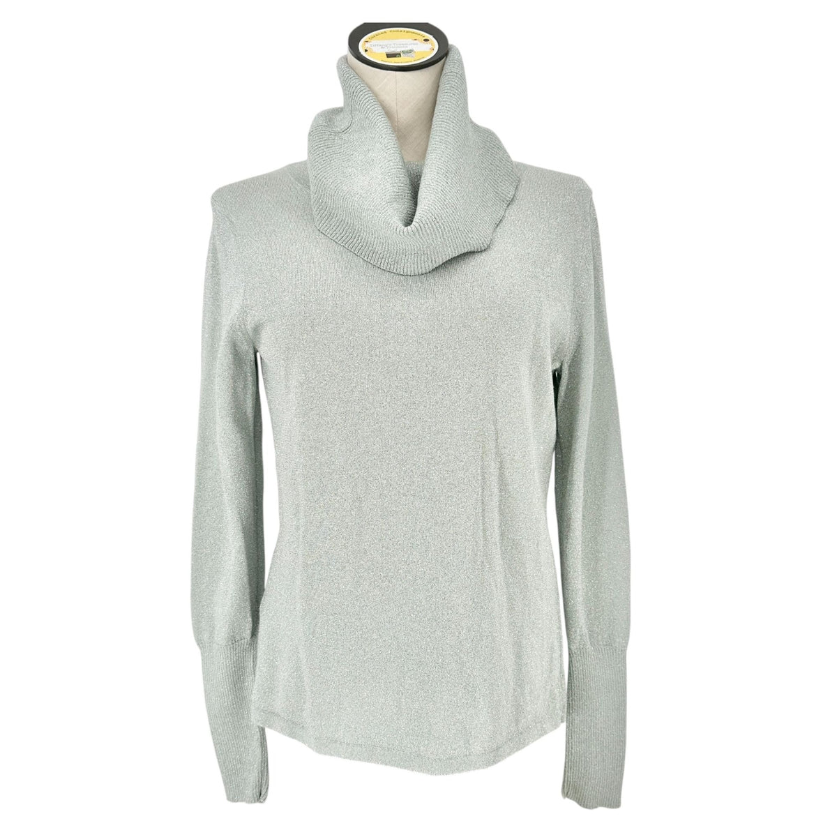 Calvin Klein Sweater Womens M Metallic Silver Cowl Neck Long Sleeve Cotton Blend