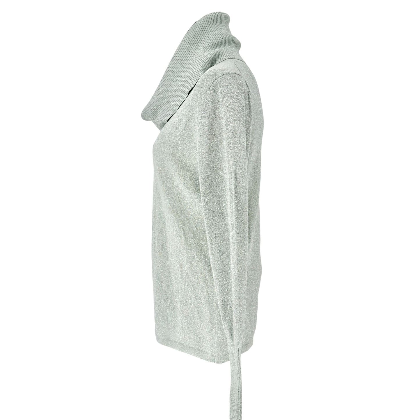 Calvin Klein Sweater Womens M Metallic Silver Cowl Neck Long Sleeve Cotton Blend