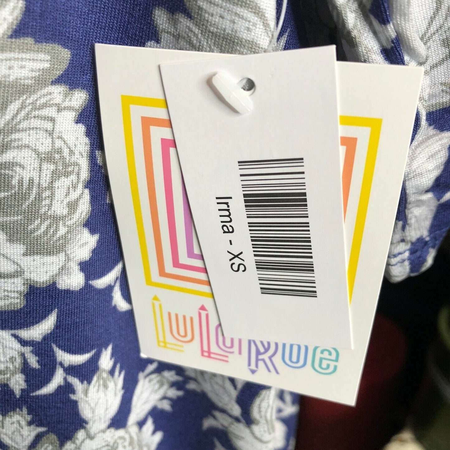 LuLaRoe RETIRED Irma Women's XS Blue with White Flowers mid-length sleeves NWT