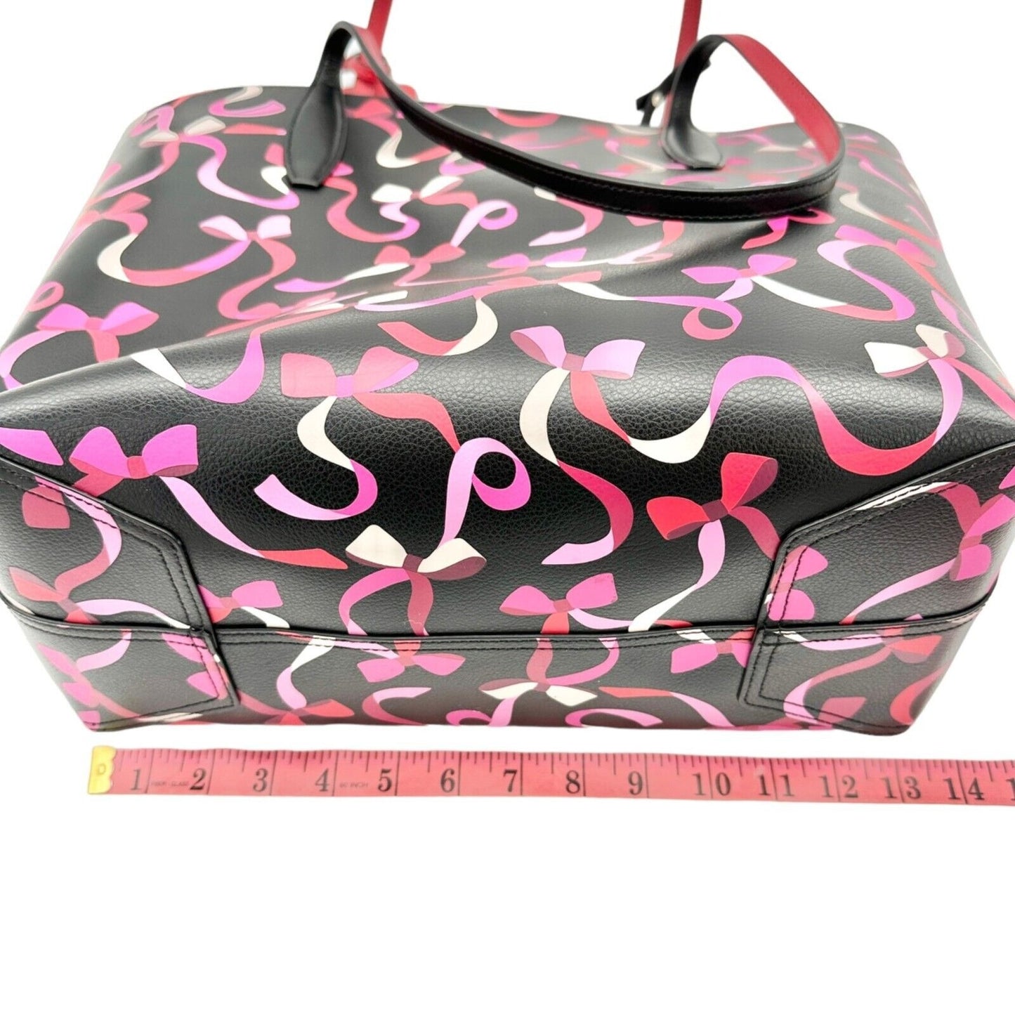 Kate Spade NY Tote Bag Black Pink Wrapping Party Design With Pouch Leather NEW