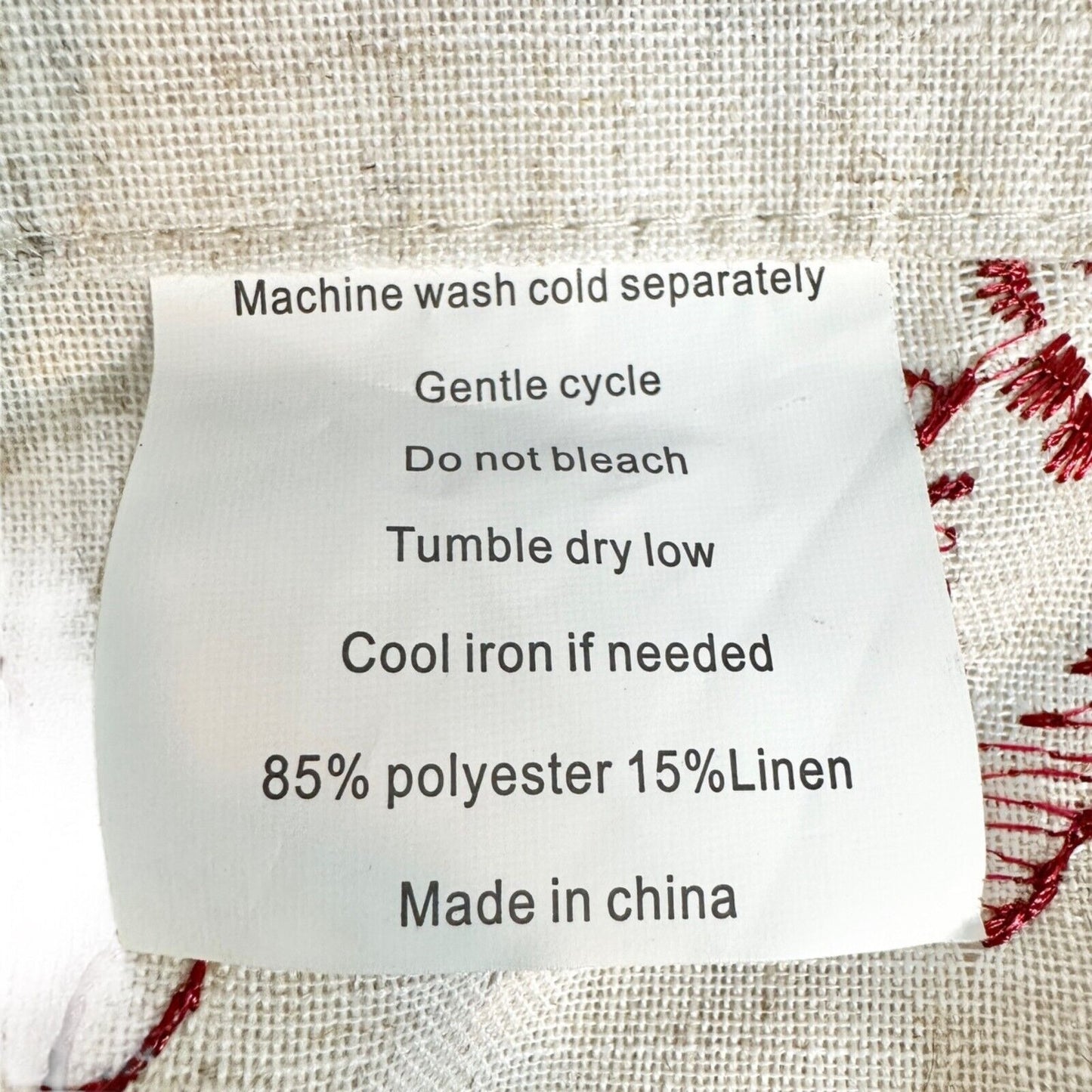 Pair of Curtain Panels 86 x 53 each Linen Red Stitched Flowers Grommets