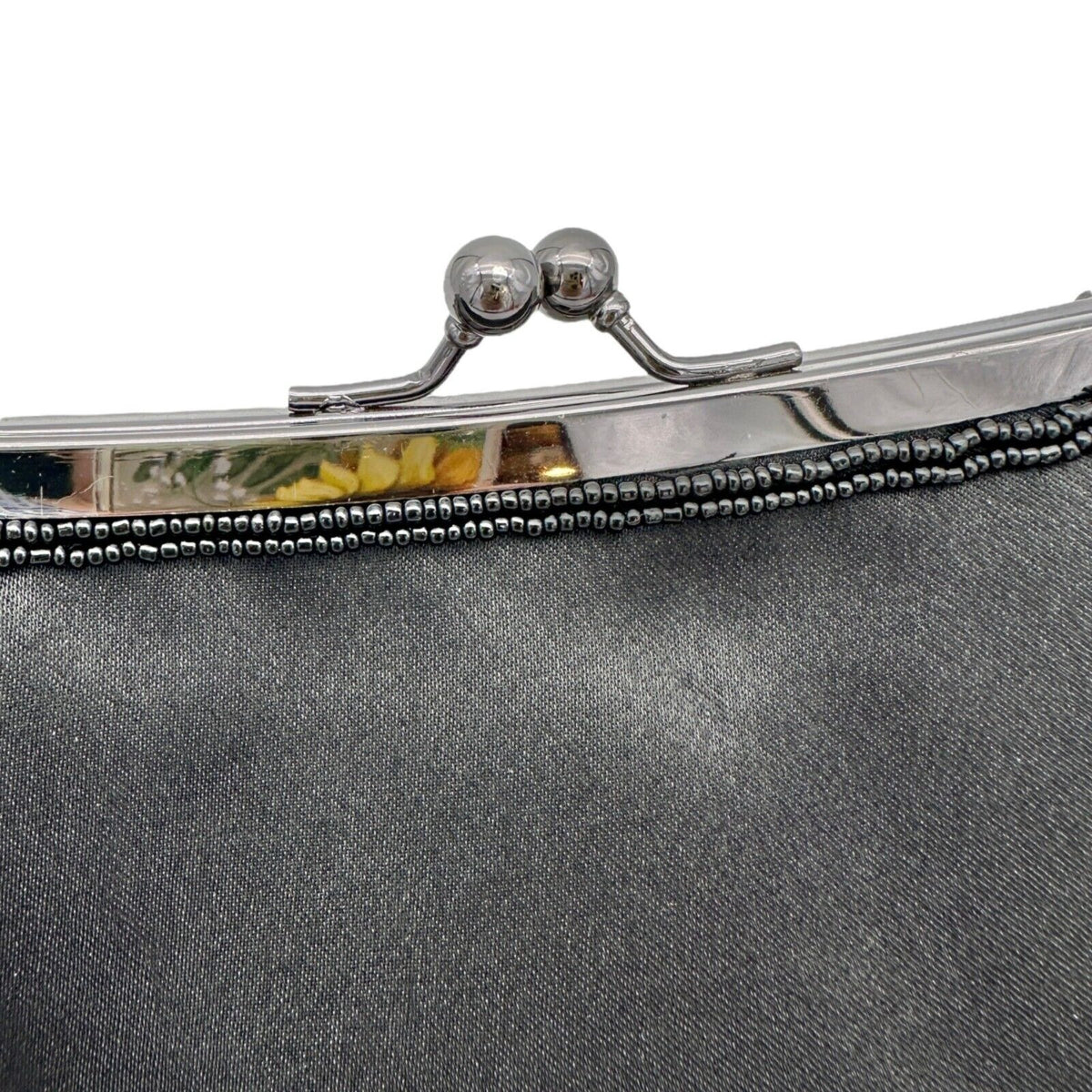 Elegant Evening Clutch Black Sequined and Beaded Silvertone Hardware EUC