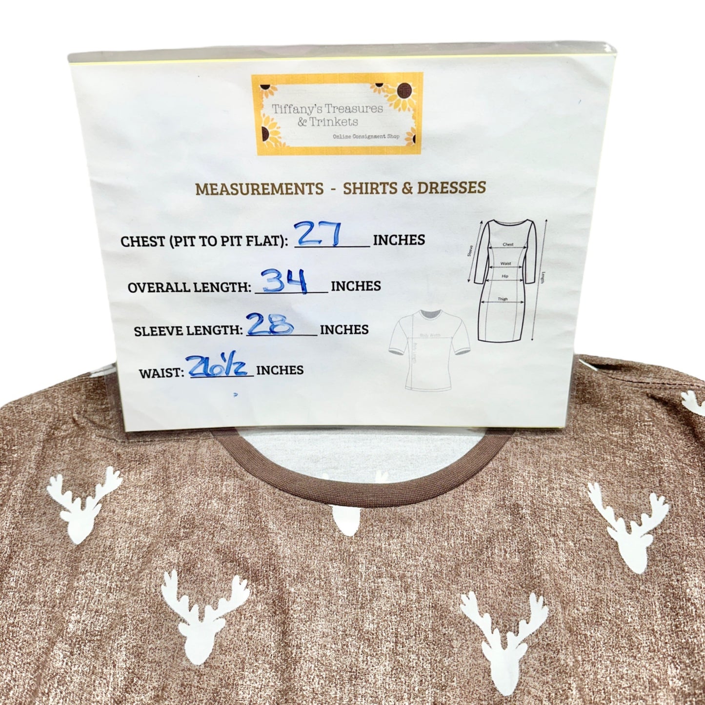 LuLaRoe Top Unisex Hudson 3XL Brown White Deer Heads LS Crew Neck Hi Low Hem EUC