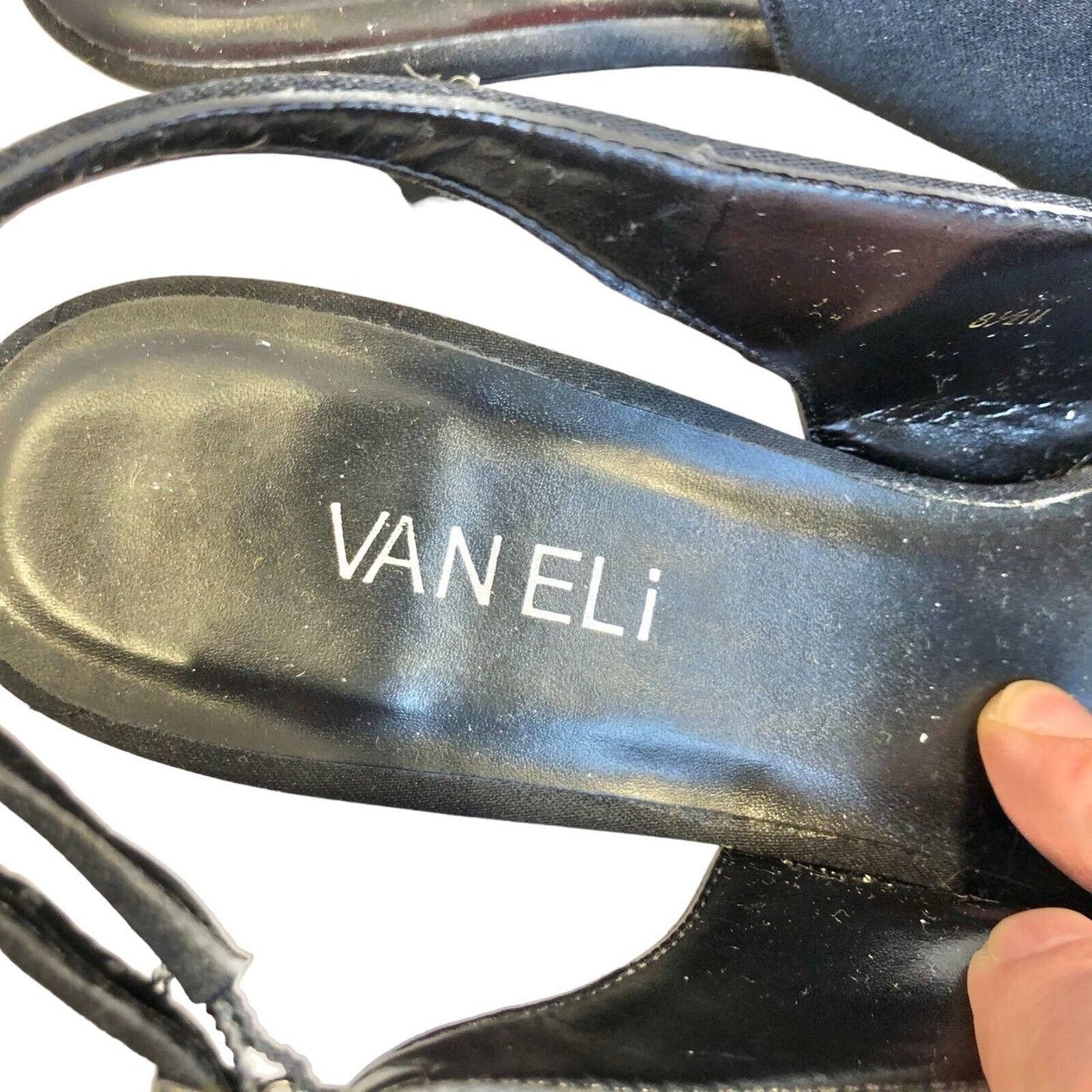 Van Eli Lorilyn Black Satin Womens 8.5 N Slingback Pumps Open Toe Bow Accent