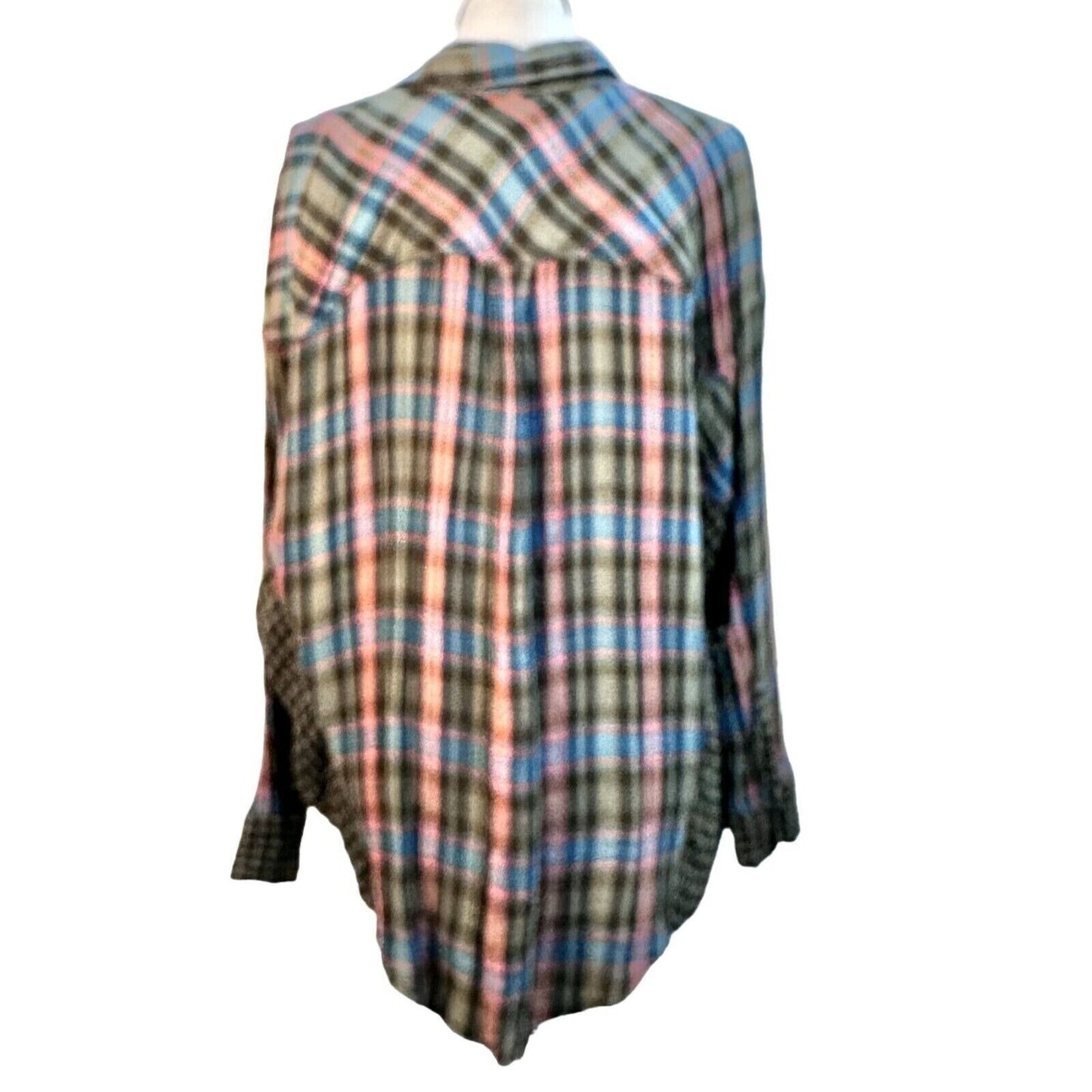 Free People Oversized Plaid Button-Down Shirt With Multi-Pattern Design & Pocket