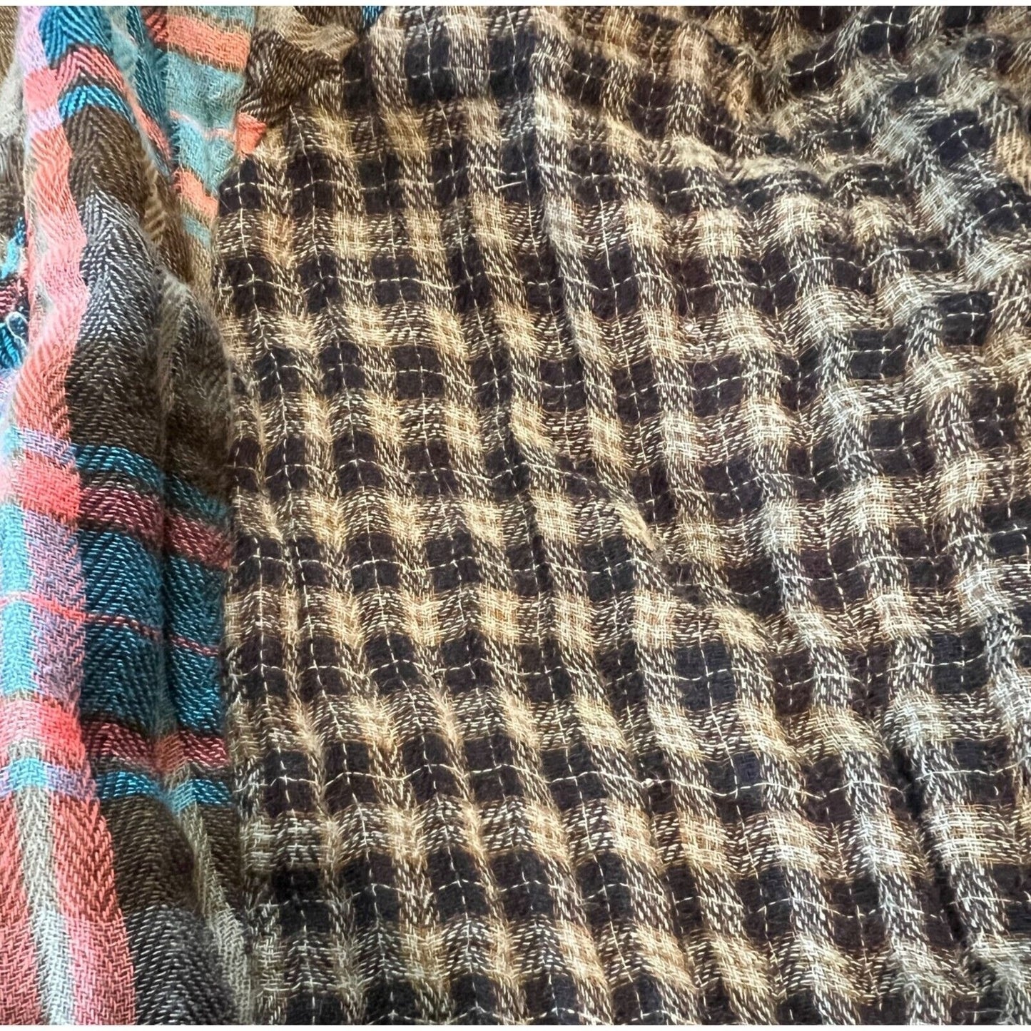Free People Oversized Plaid Button-Down Shirt With Multi-Pattern Design & Pocket