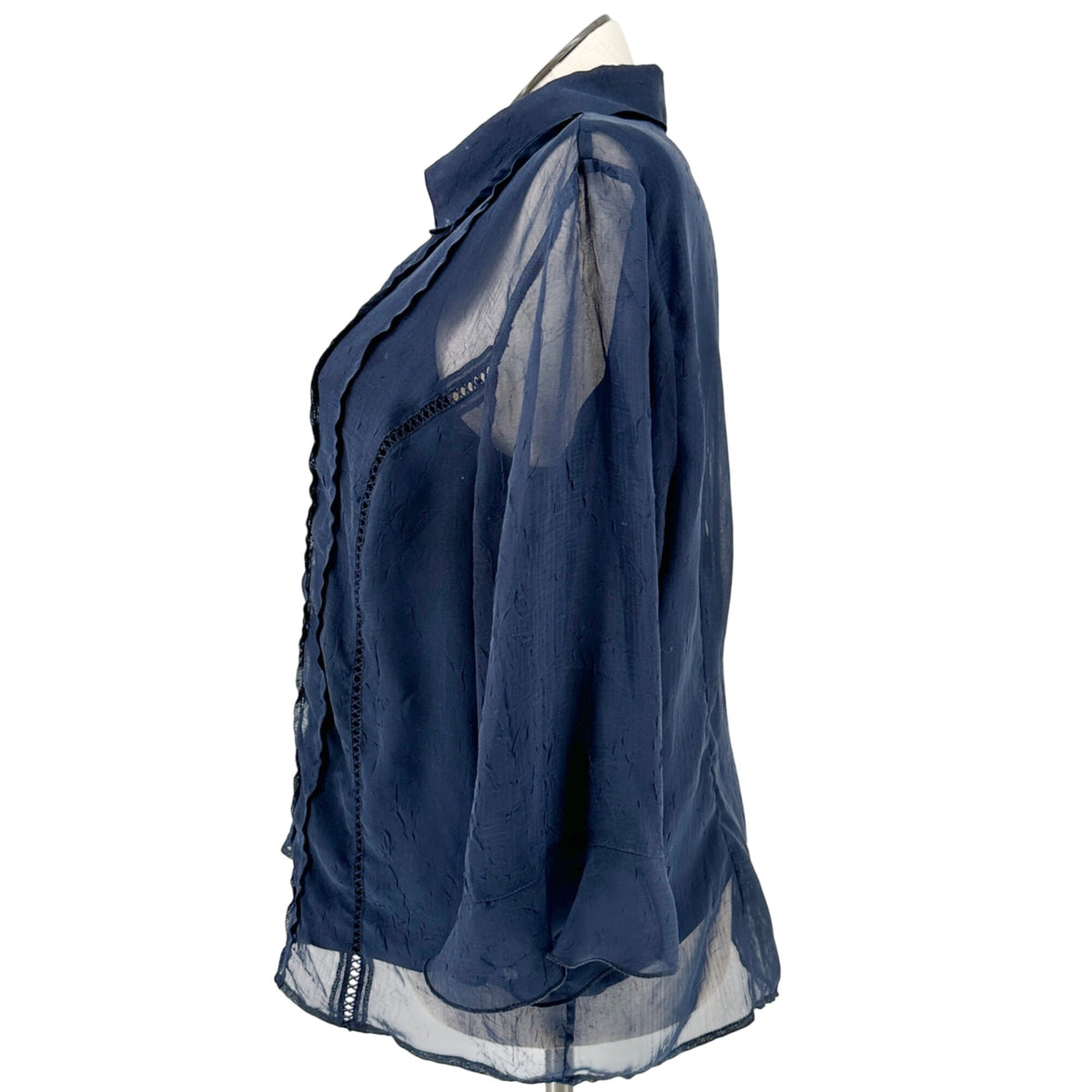 Dressbarn Sheer Blouse With Lace Details Built in Tank Top Womans 2X Navy Blue