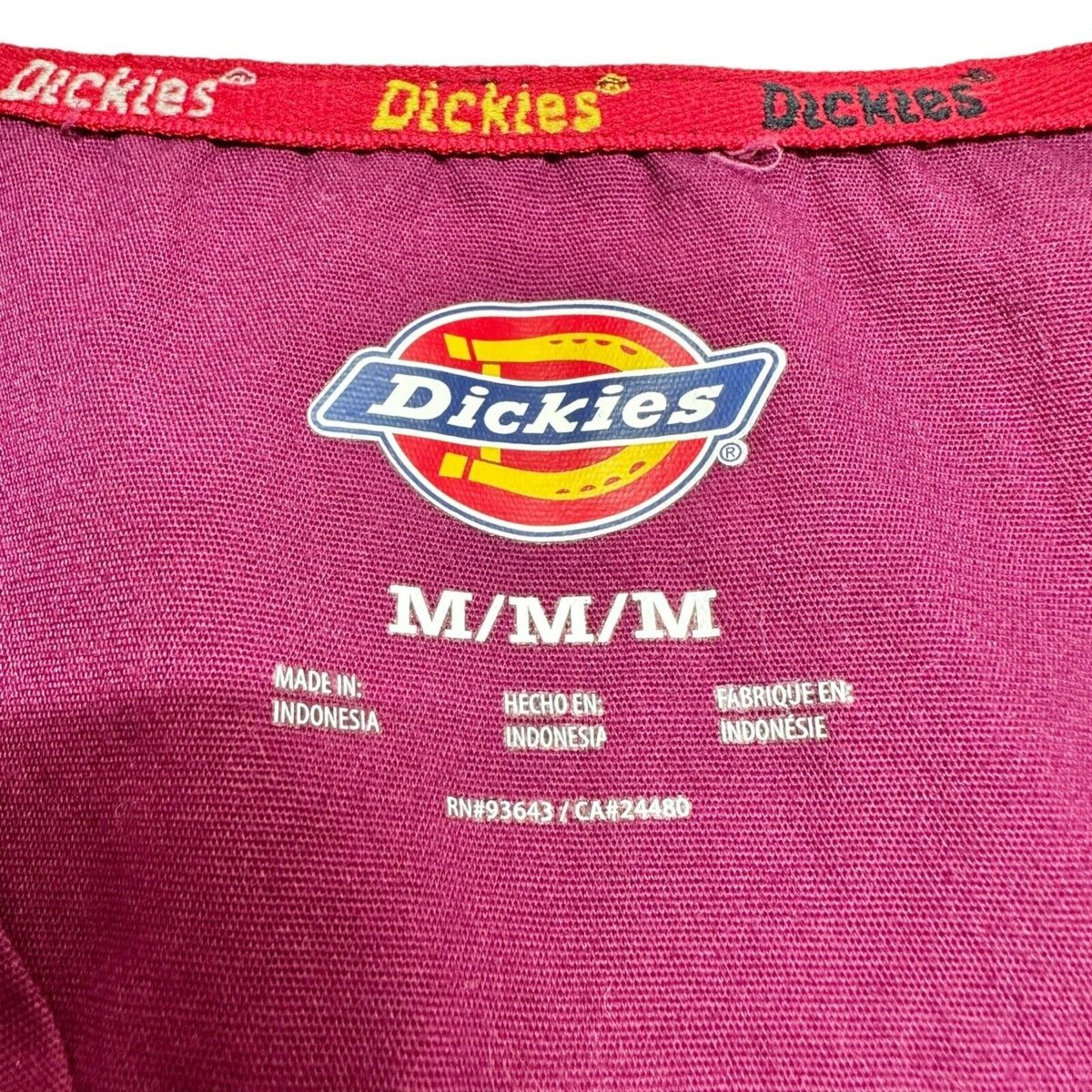 Dickies Women's Scrub Tops M Burgundy SS 5 Pockets V-neck Badge Holder