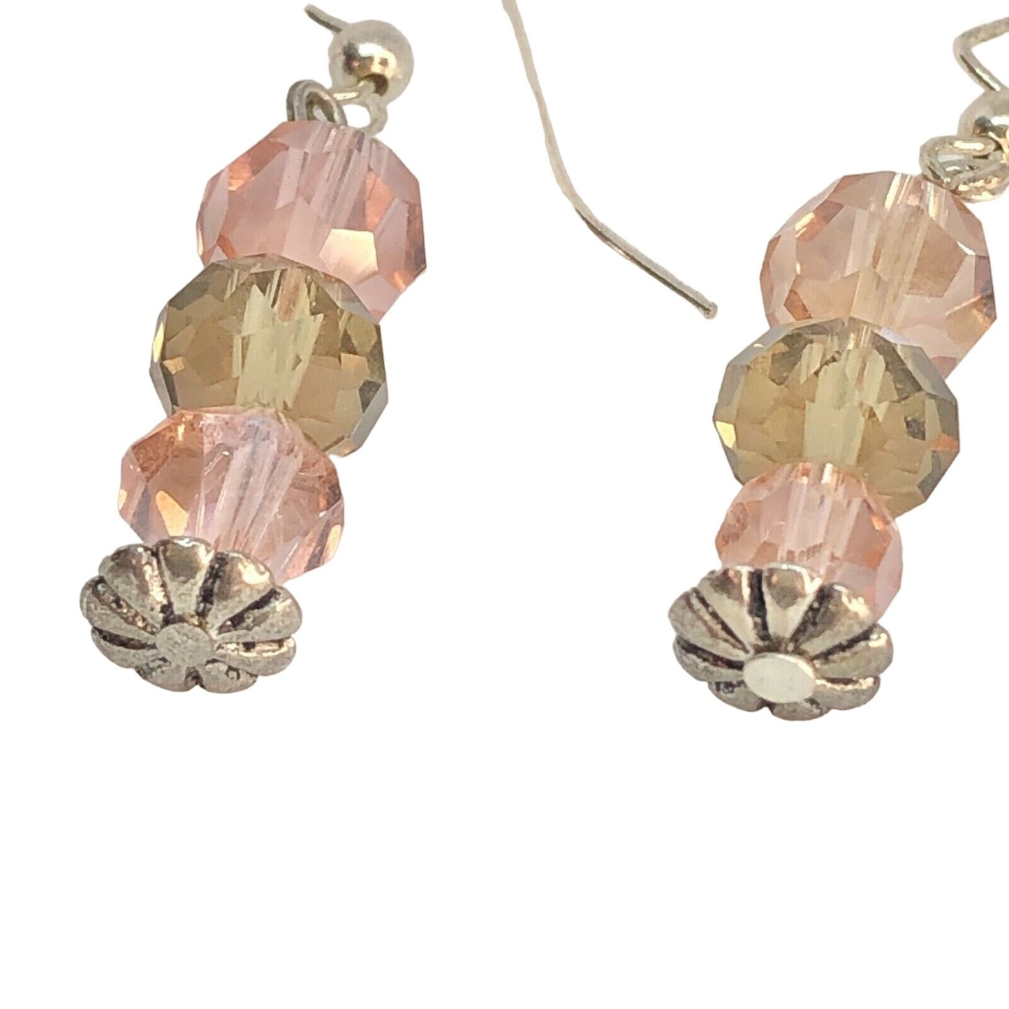 Handcrafted Earrings Peach & Brown Crystal Beads Gentle Delicate Youth NEW