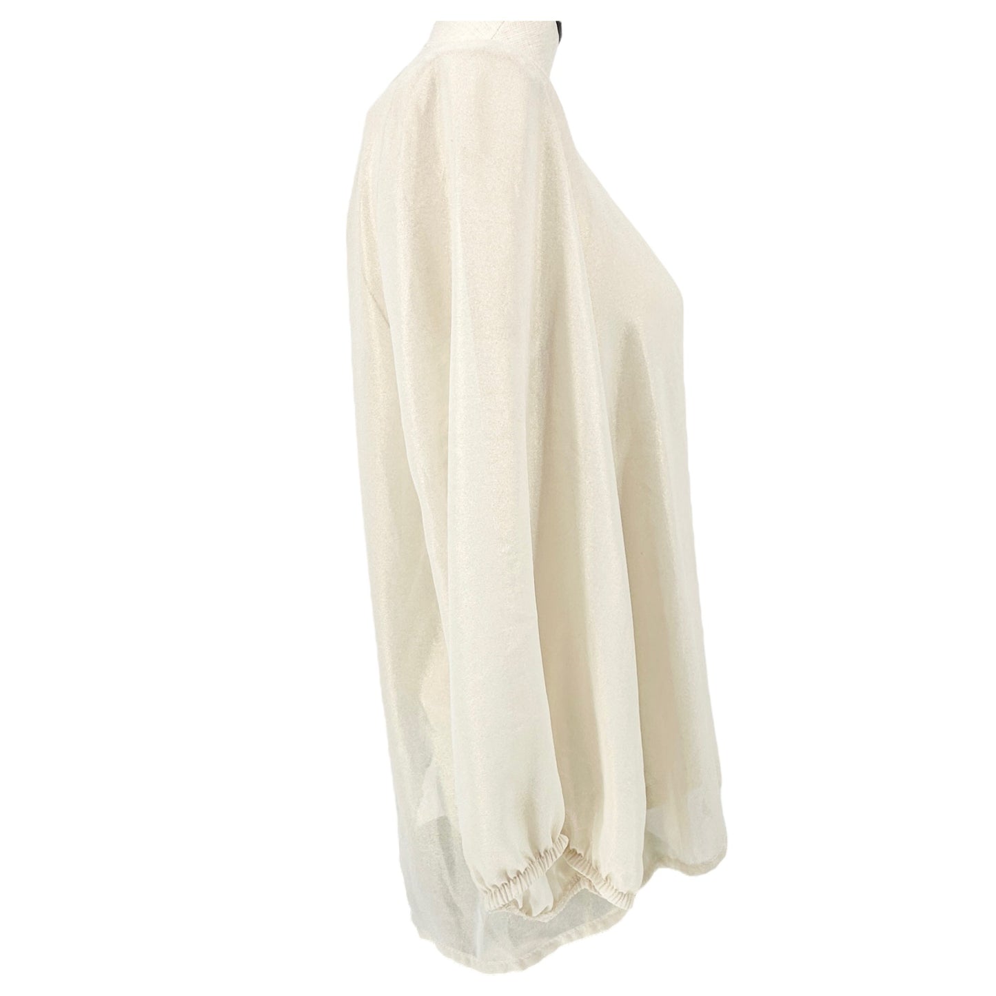 NY Collection Top Womens Small Cream Gold Shimmer 3/4 Sleeve Button Lace NWT