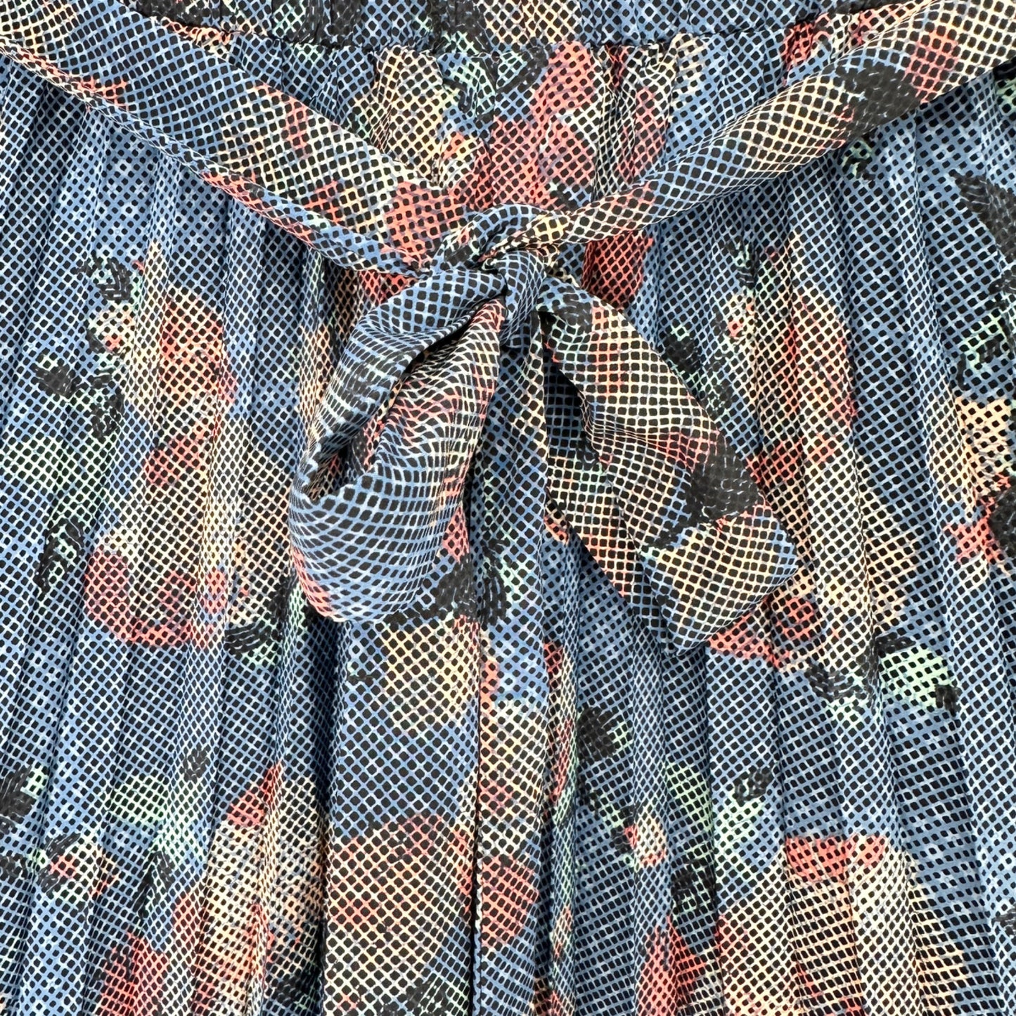 LuLaRoe Deanne Skirt Womens 3XL Blue Peach Seafoam Melon Pleated Wrap Maxi EUC