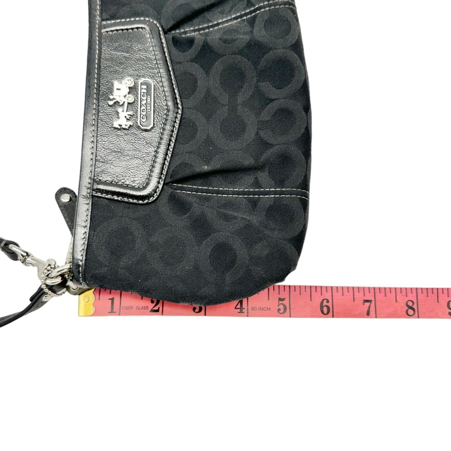 Coach Wristlet 9 x 5 Black Silver Hardware Purple Interior Zip Closure