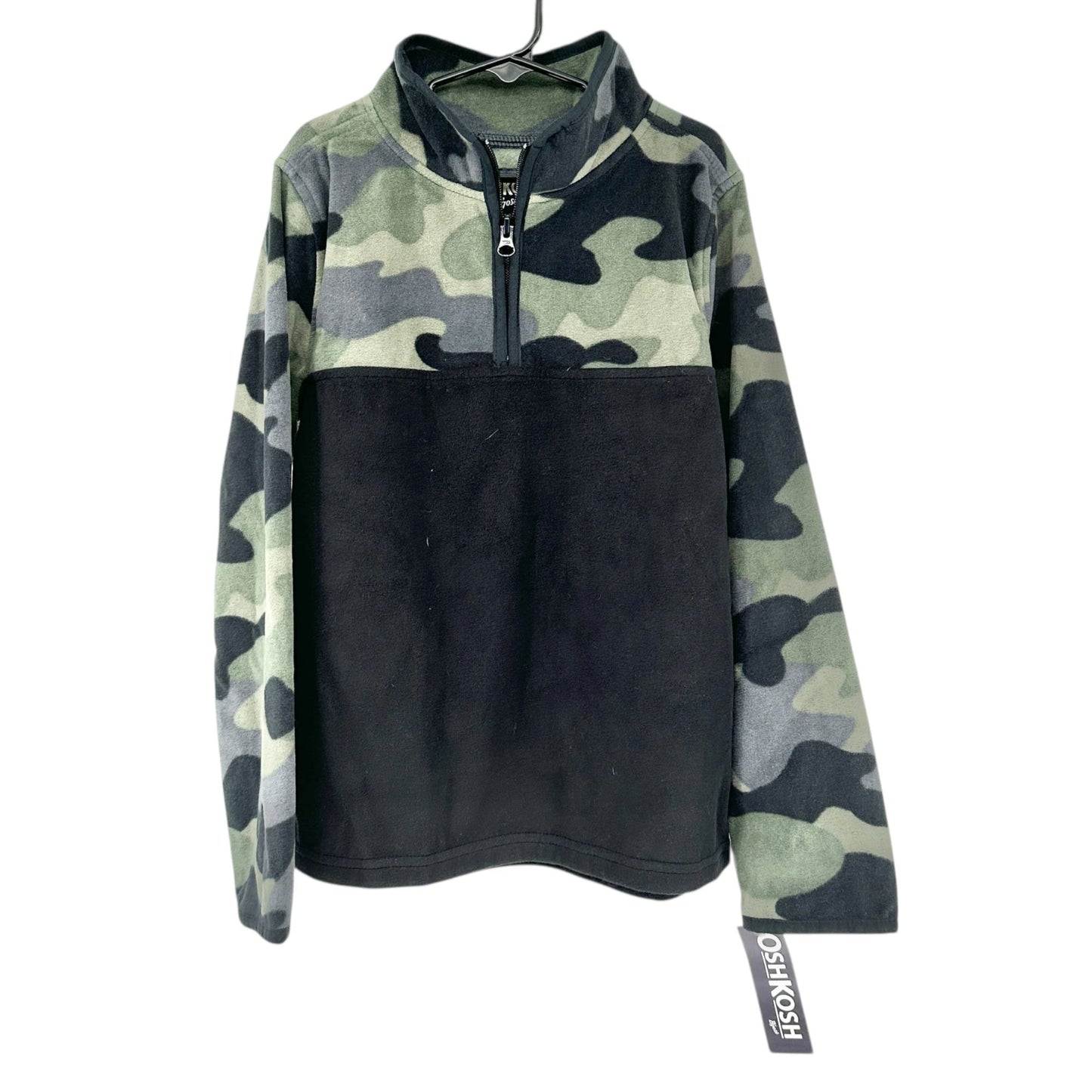 Oshkosh Bgosh Pullover Boys 10/10A Camo Half-Zip Fleece Sweatshirt Black Green