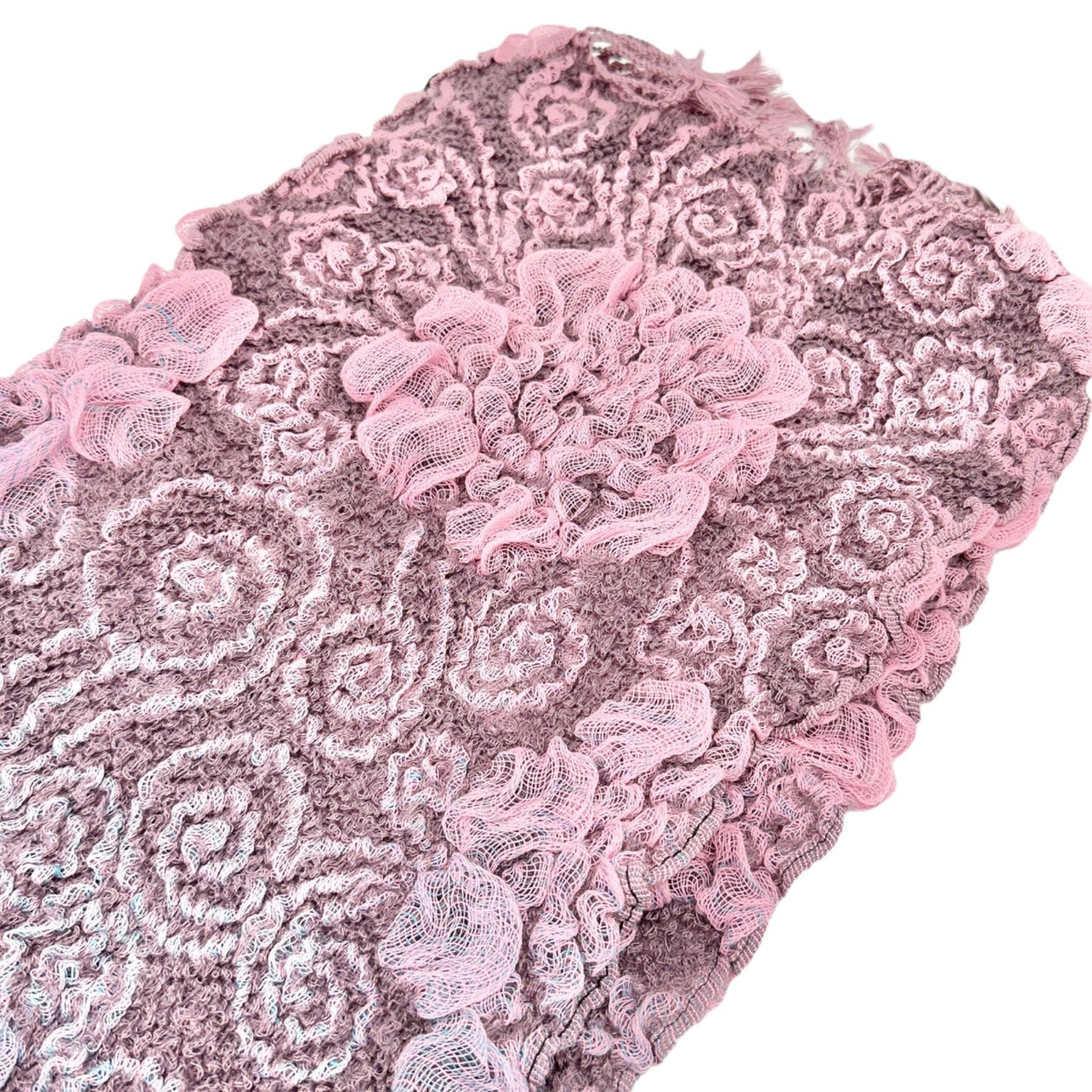 Scarf 82x13 Bamboo Fiber and Acrylic 3D Floral Effect Ombre Coloring Stretchy