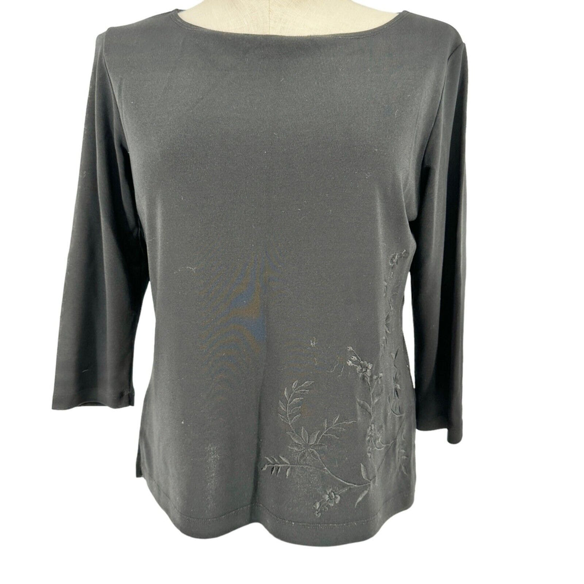 Liz Claiborne Collection Top Women's Medium Black with Black Floral Embroidery