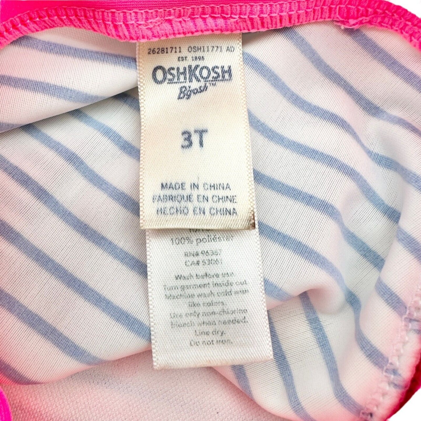 OshKosh B'gosh 3T 2pc Swimsuit LS Top Blue White JE T'AIME Heart Pink Bottoms