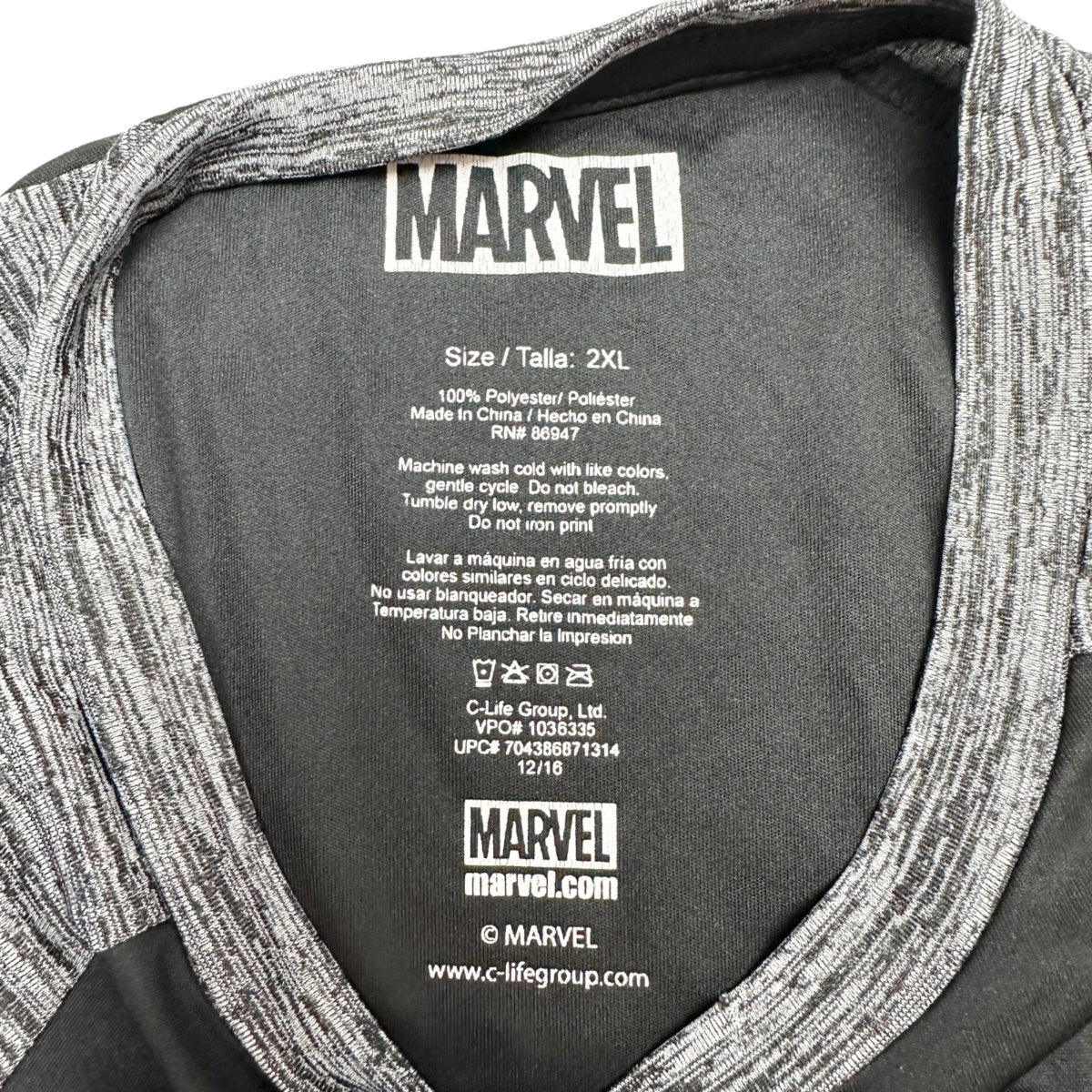 Marvel The Punisher T-Shirt 2XL Black Gray Pin-Look on Graphic Polyester