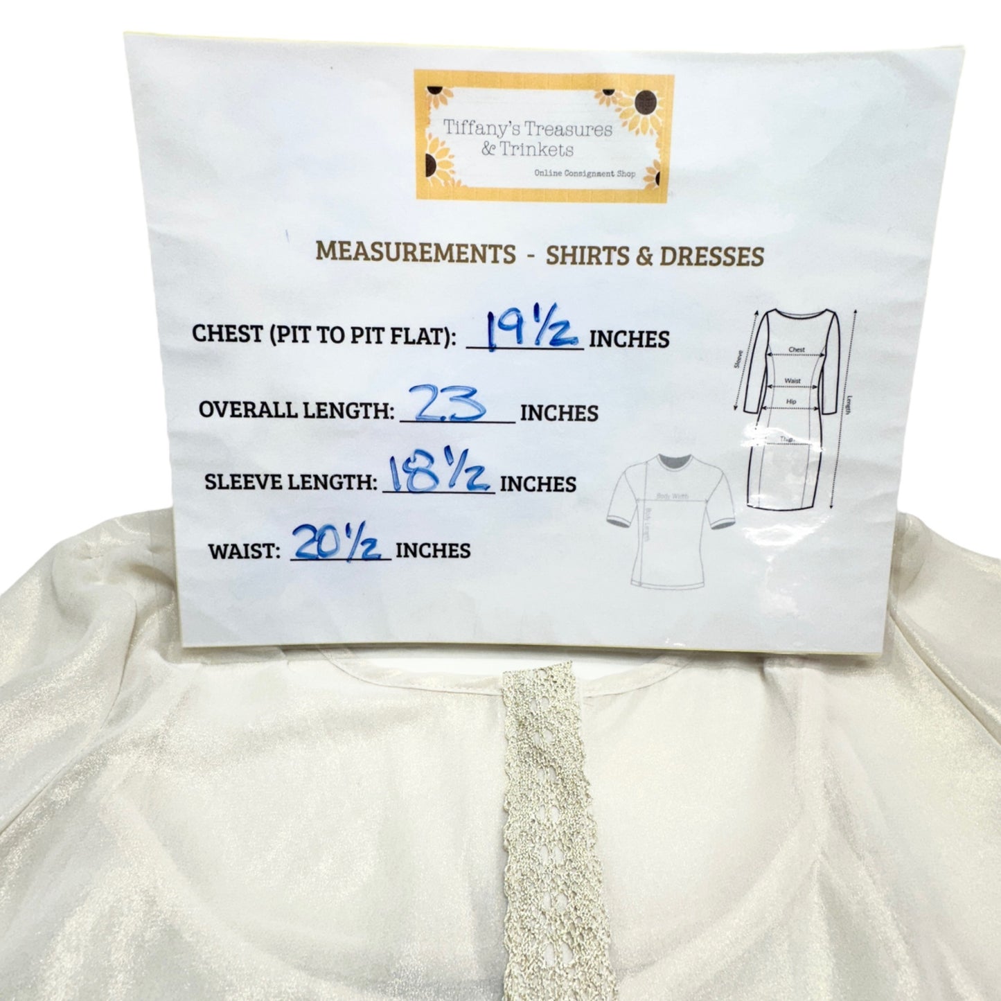 NY Collection Top Womens Small Cream Gold Shimmer 3/4 Sleeve Button Lace NWT