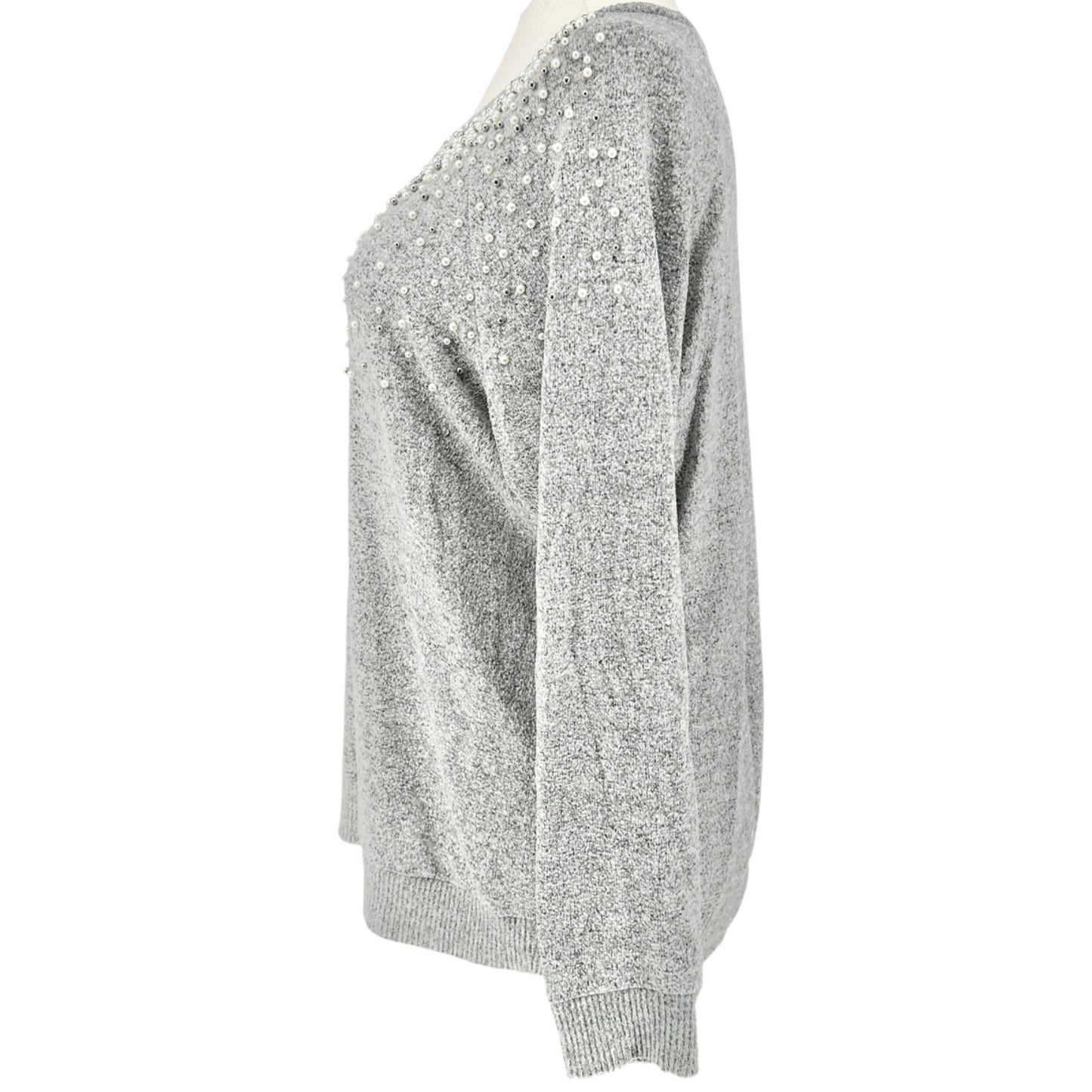 Torrid 2 Sweater Super Soft Plush Gray w Pearl Silver Bead Embellishments 18/20