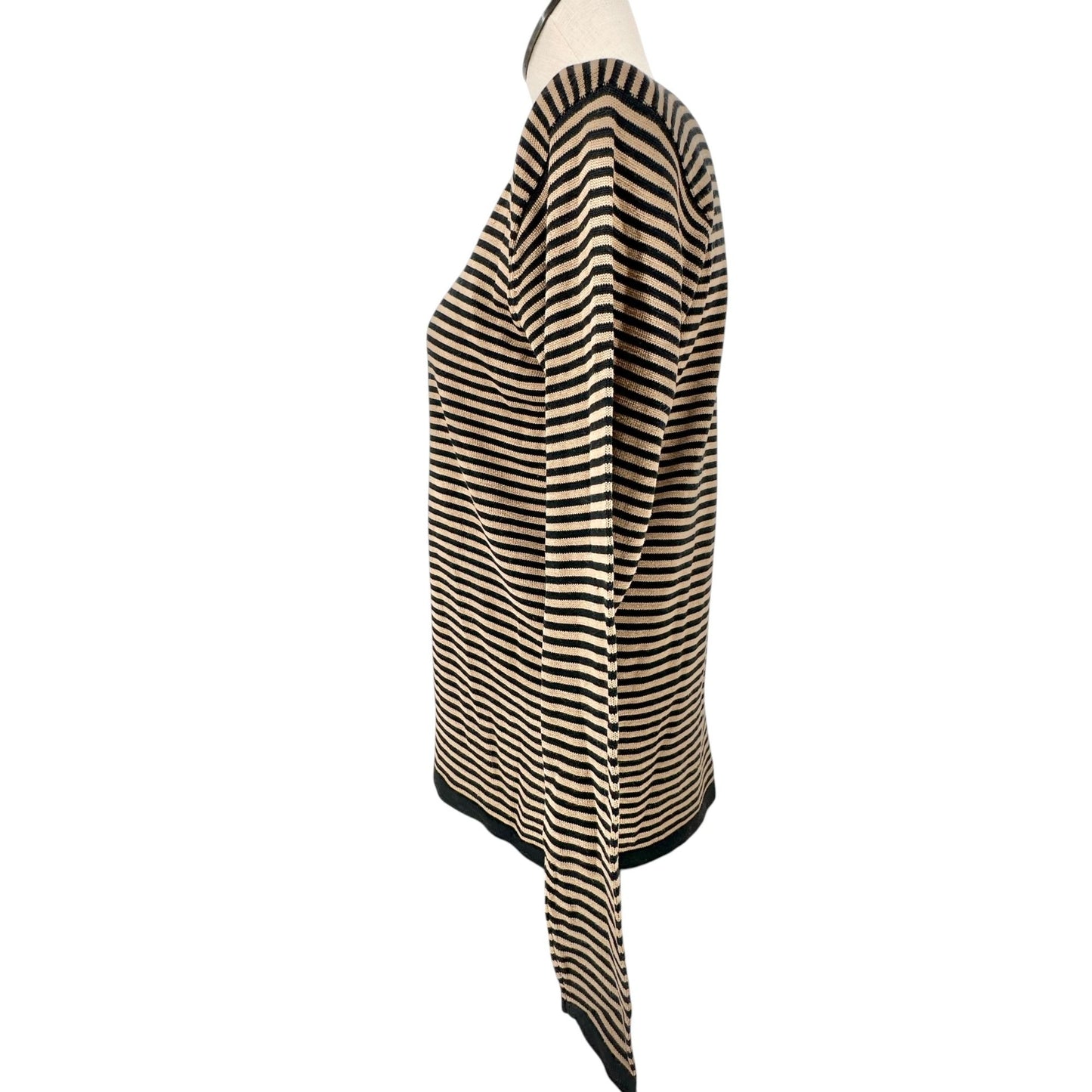 Ryan Harris Sweater Womens Medium Black and Brown Stripe 100% Silk Long Sleeve