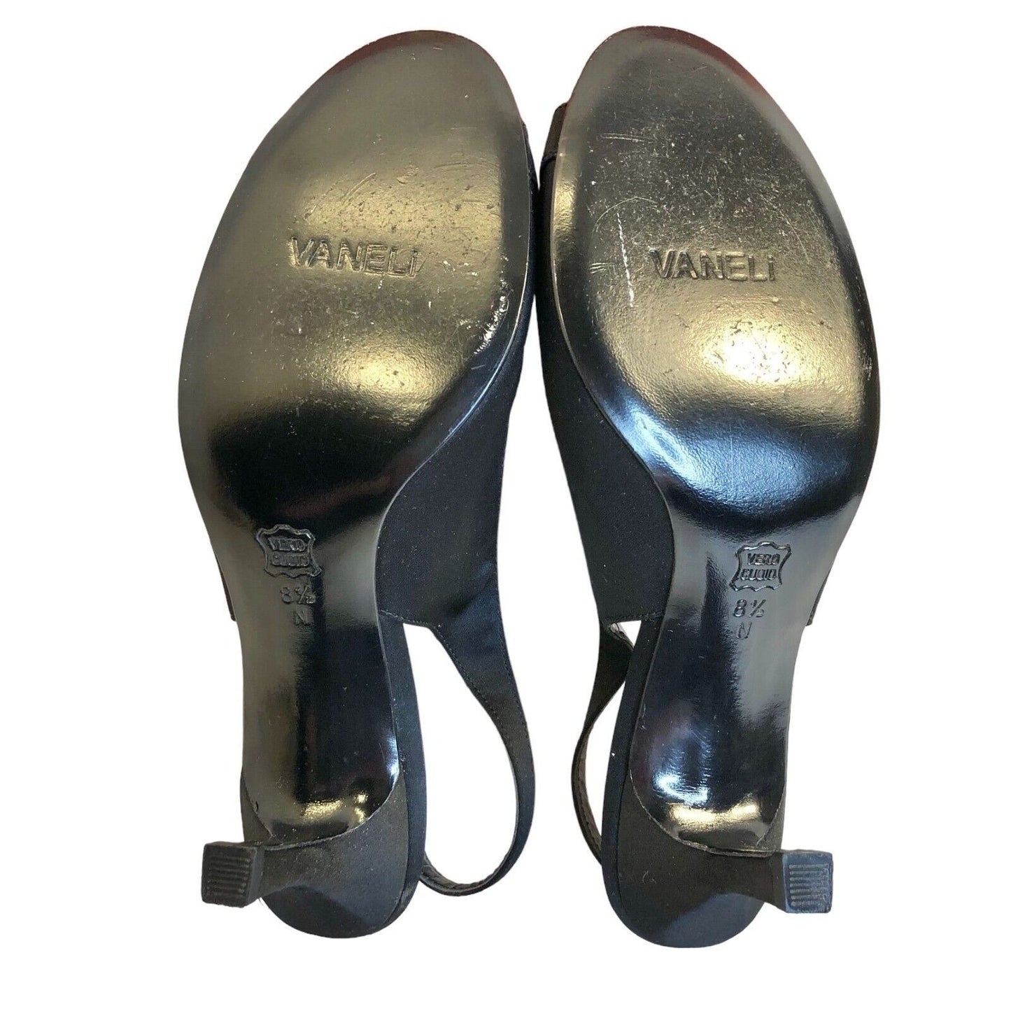 Van Eli Lorilyn Black Satin Womens 8.5 N Slingback Pumps Open Toe Bow Accent