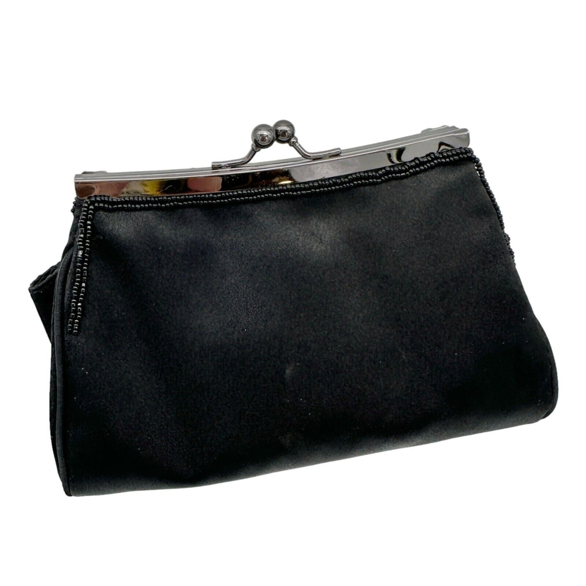 Elegant Evening Clutch Black Sequined and Beaded Silvertone Hardware EUC