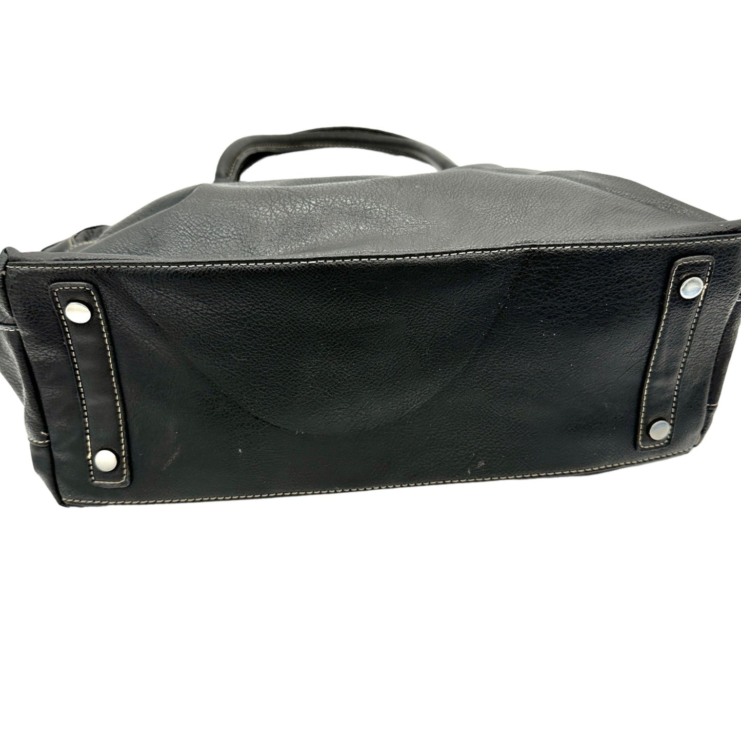 Sag Harbor Handbag Black Faux Leather Double Handles Silver Hardware