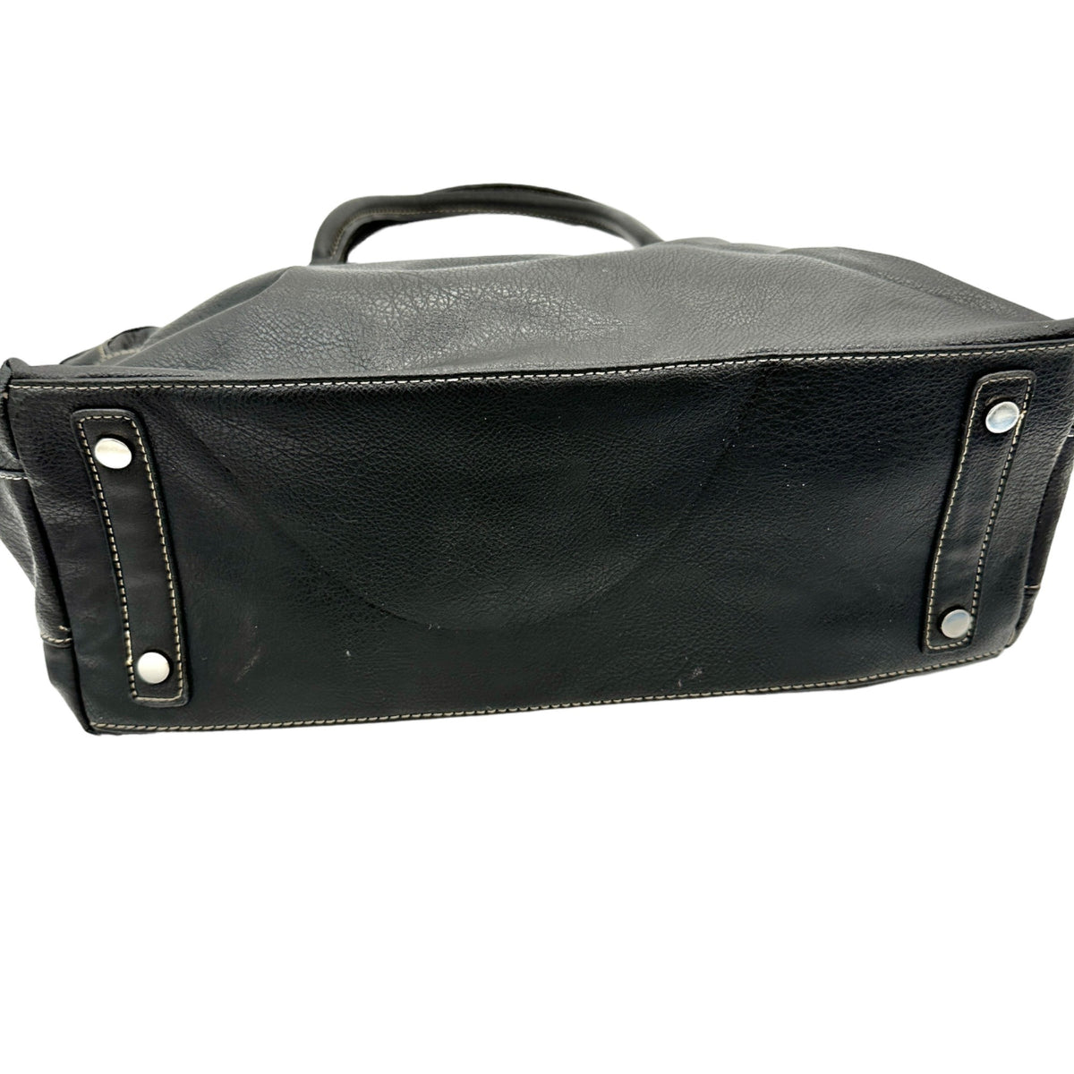 Sag Harbor Handbag Black Faux Leather Double Handles Silver Hardware
