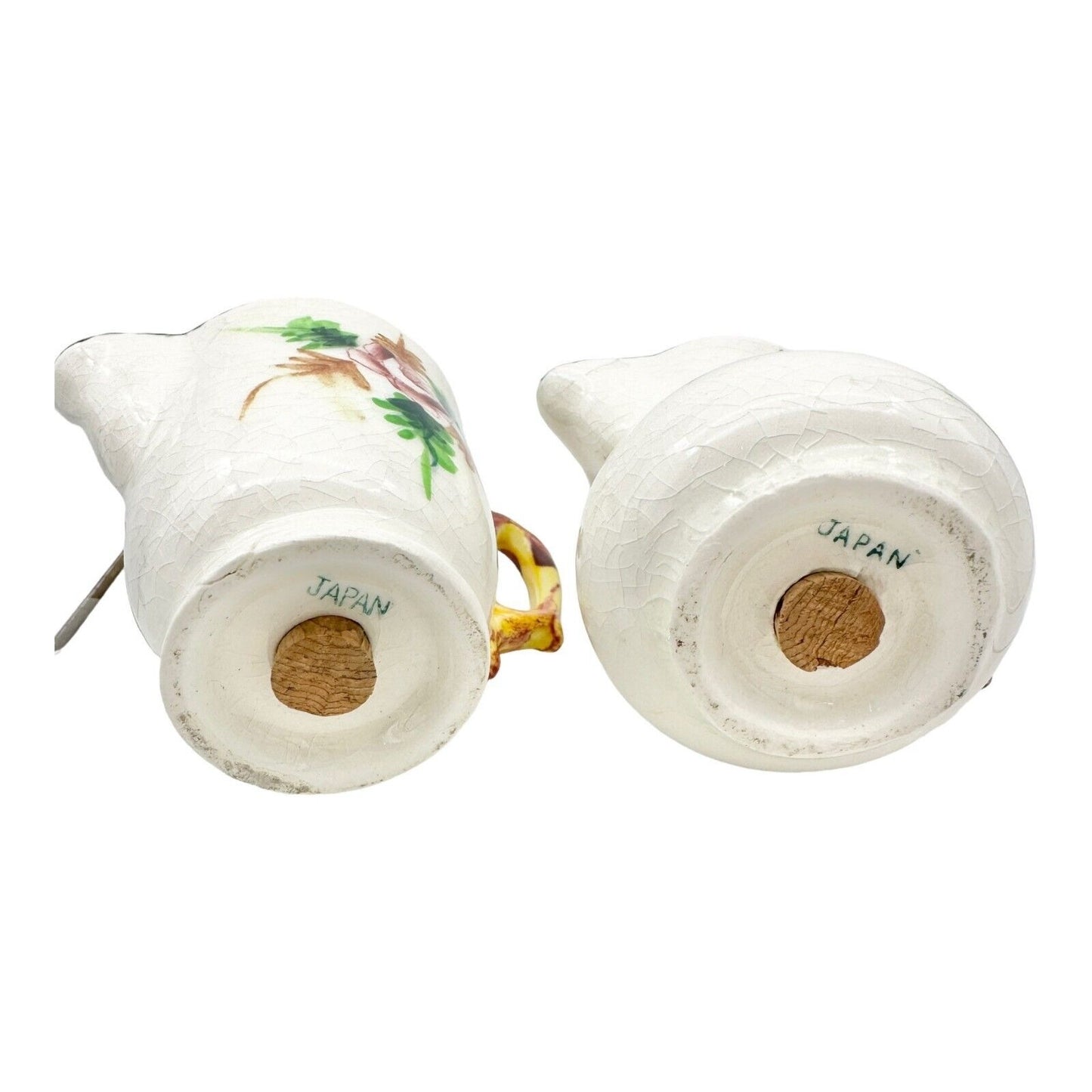Vintage Salt & Pepper Glazed Ceramic Floral Pitchers Vintage Japan Cork Plugs