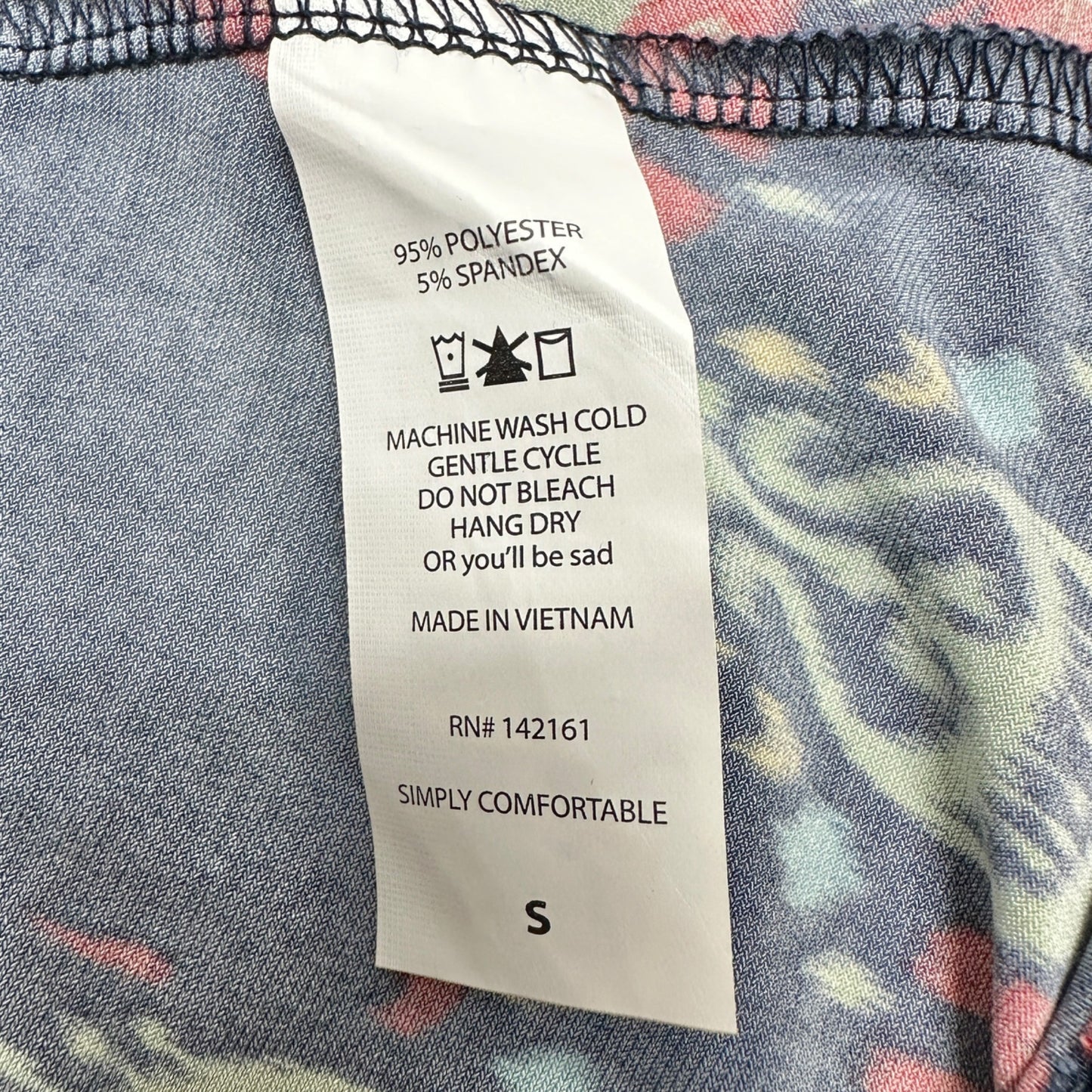 LuLaRoe Retired Carly Dress S Navy Blue Multicolor Graphic SS Hi-Low Hem NWT