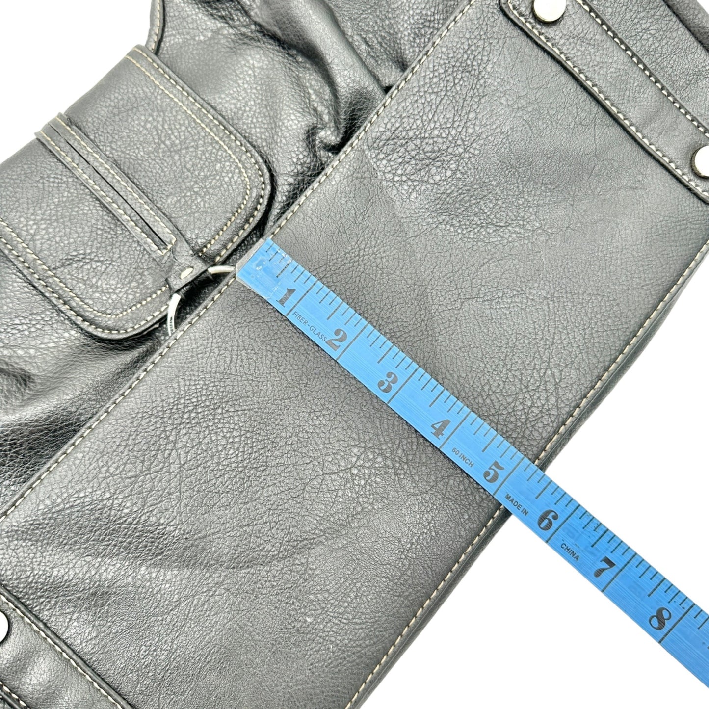 Sag Harbor Handbag Black Faux Leather Double Handles Silver Hardware