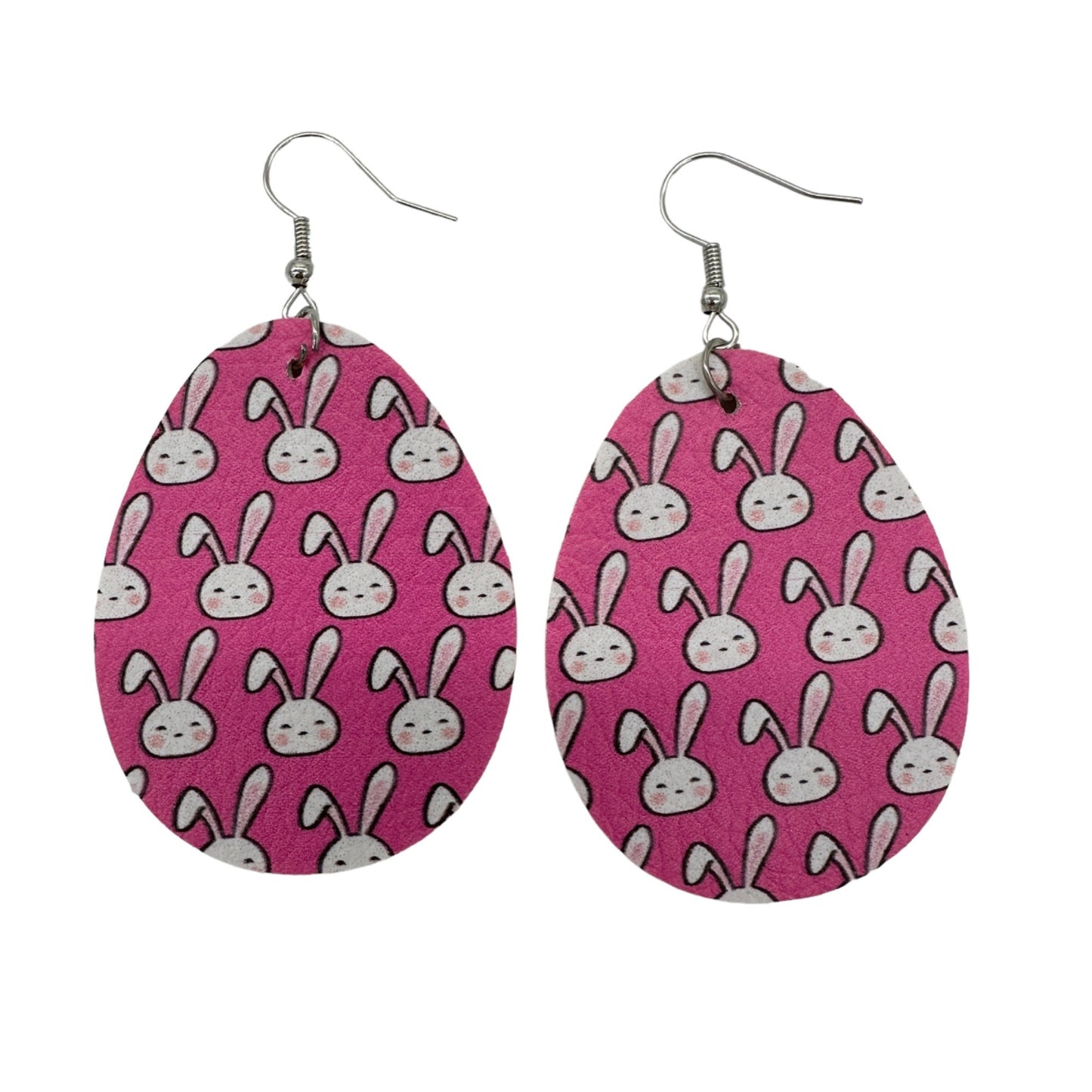 Two Pairs Easter Egg Earrings White Bunnies on Pink Purple Flowers on Yellow
