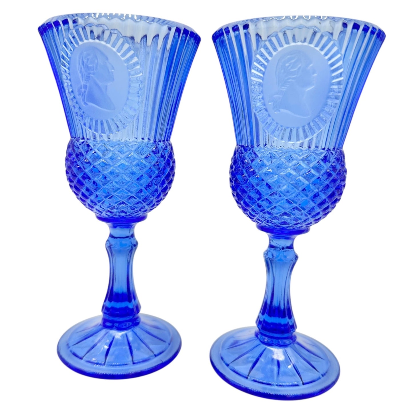 Avon Set of 2 Drinking Glasses Goblets 8 oz Blue George Washington Excellent