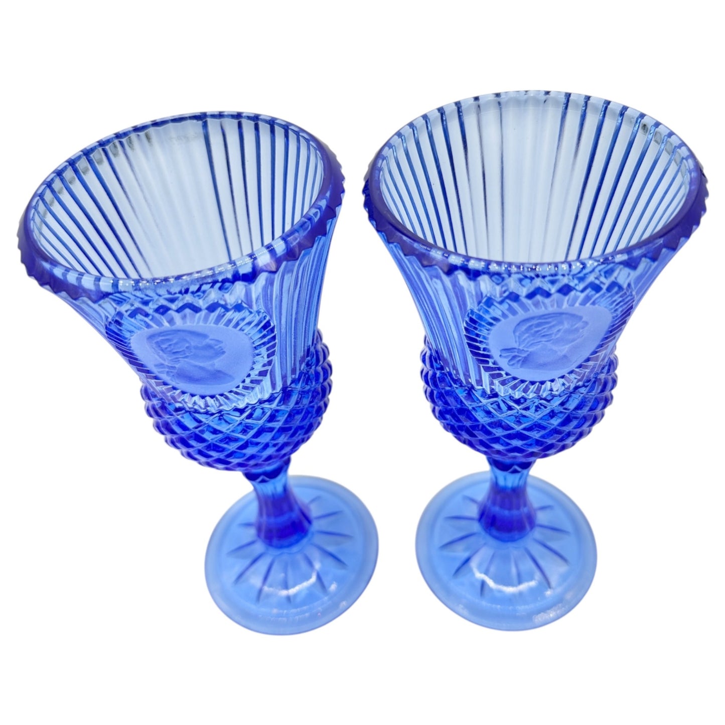 Avon Set of 2 Drinking Glasses Goblets 8 oz Blue George Washington Excellent