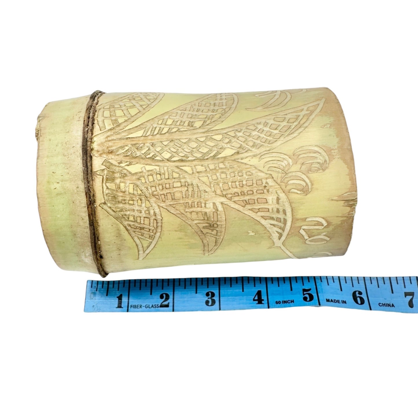 Jamaican Handcrafted Bamboo Cups Coconut Bowl 3pc Set Floral Engravings