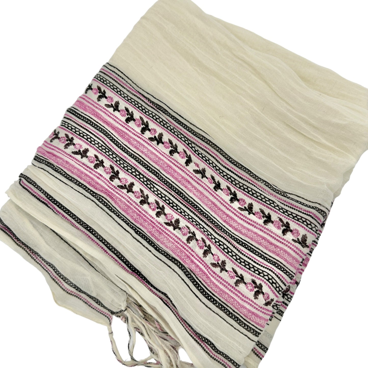 American Eagle Outfitters Scarf 73x25 Cotton Beige Pink Gray Fringe