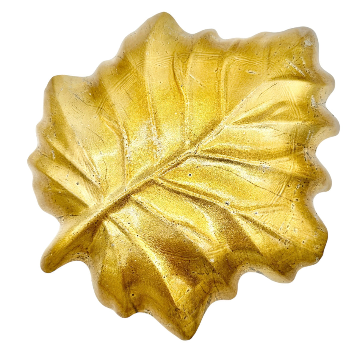 Leaf-Shaped Metal Trinket or Candy Dish Green and Gold 10 x 8 inches