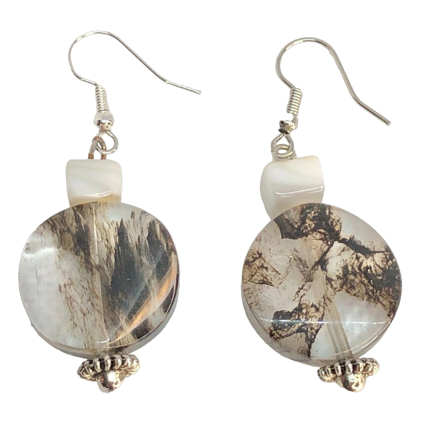 Handcrafted Dangle Earrings Unique Marble-Effect Glass Lightweight & Stylish