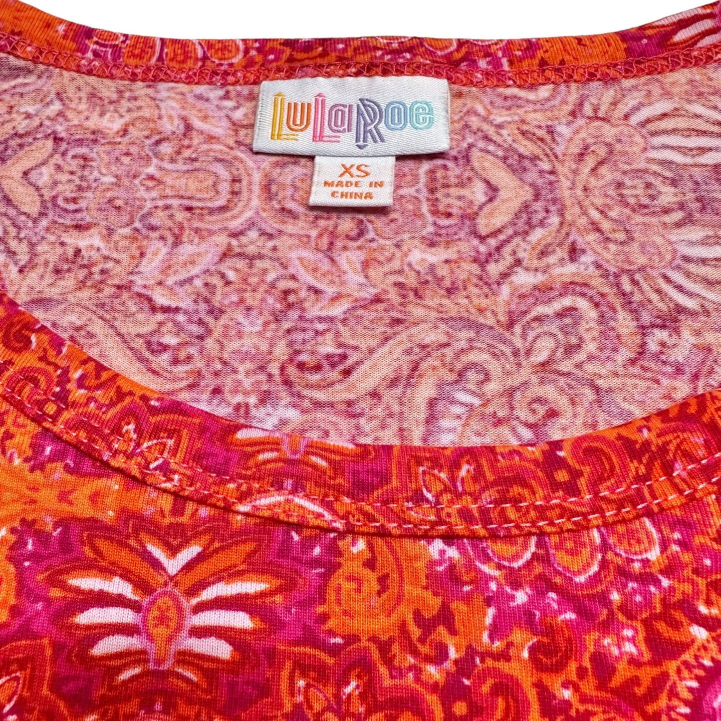 LuLaRoe Retired Julia Dress XS Orange with Fuschia Graphic Print SS Form Fit NWT