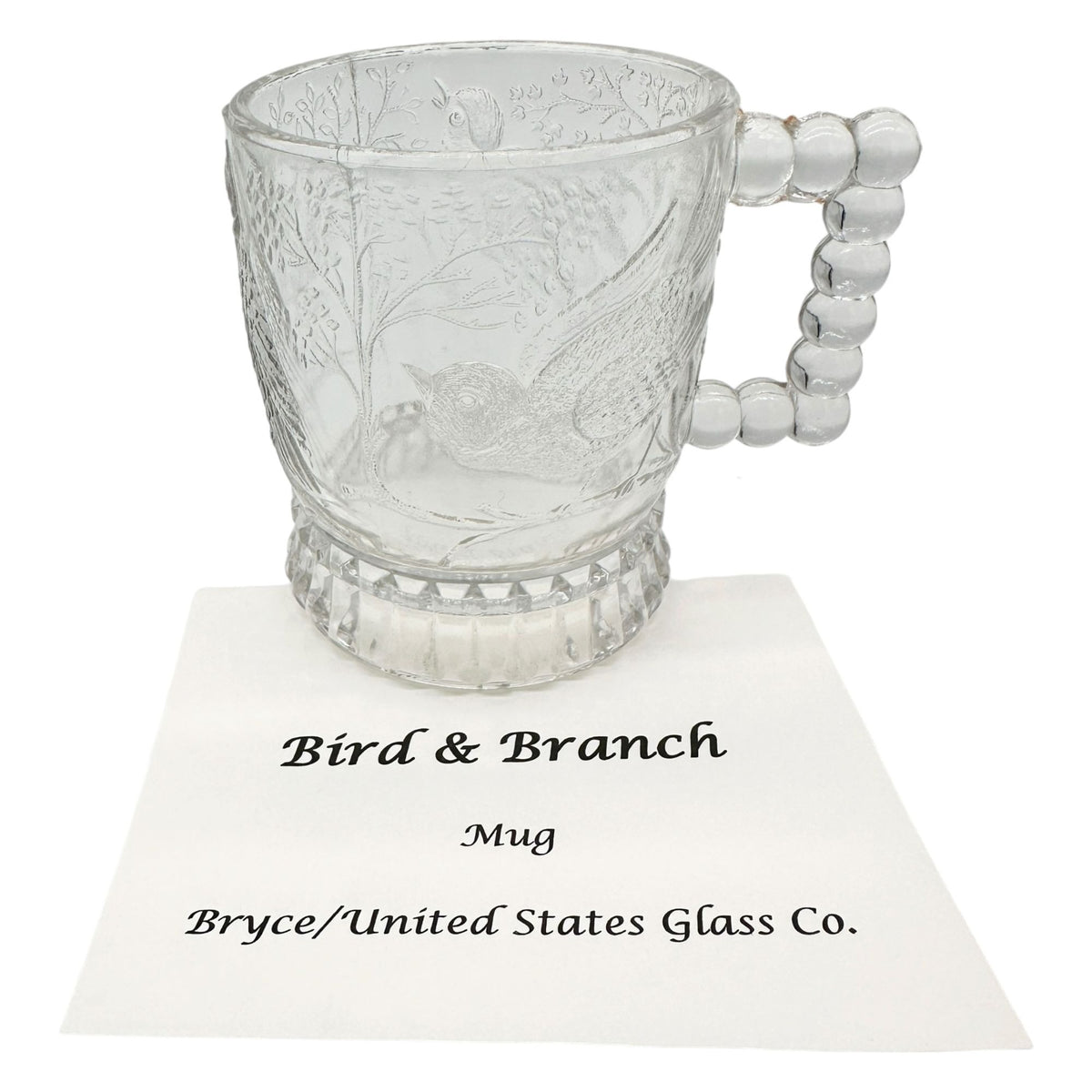 Bird and Branch Mug Childs Tableware Clear EAPG Bryce US Glass Co Vintage 4"H