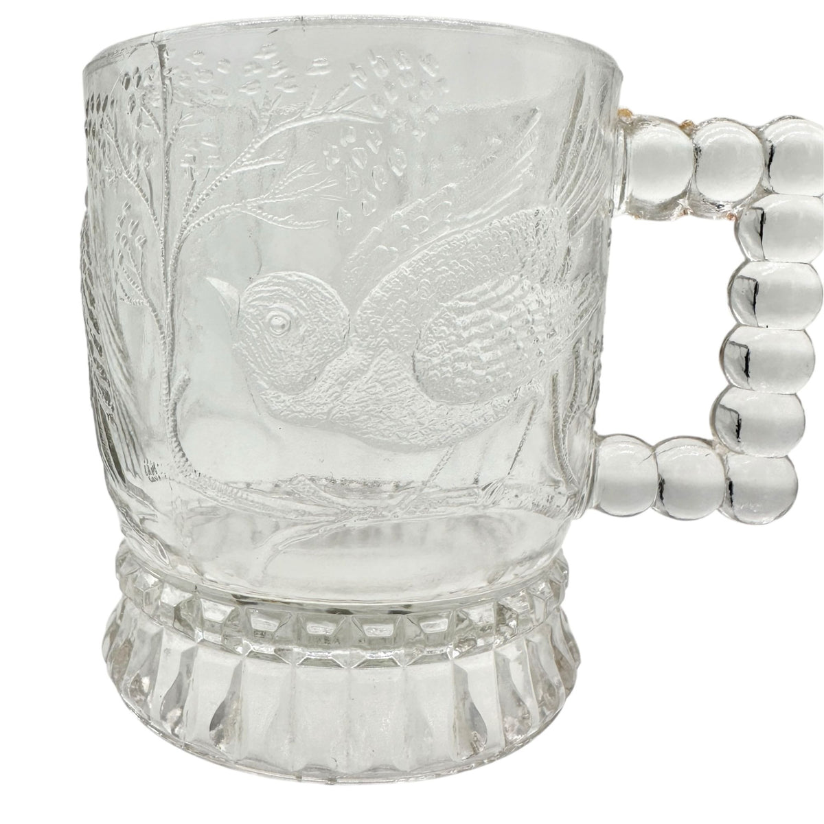 Bird and Branch Mug Childs Tableware Clear EAPG Bryce US Glass Co Vintage 4"H