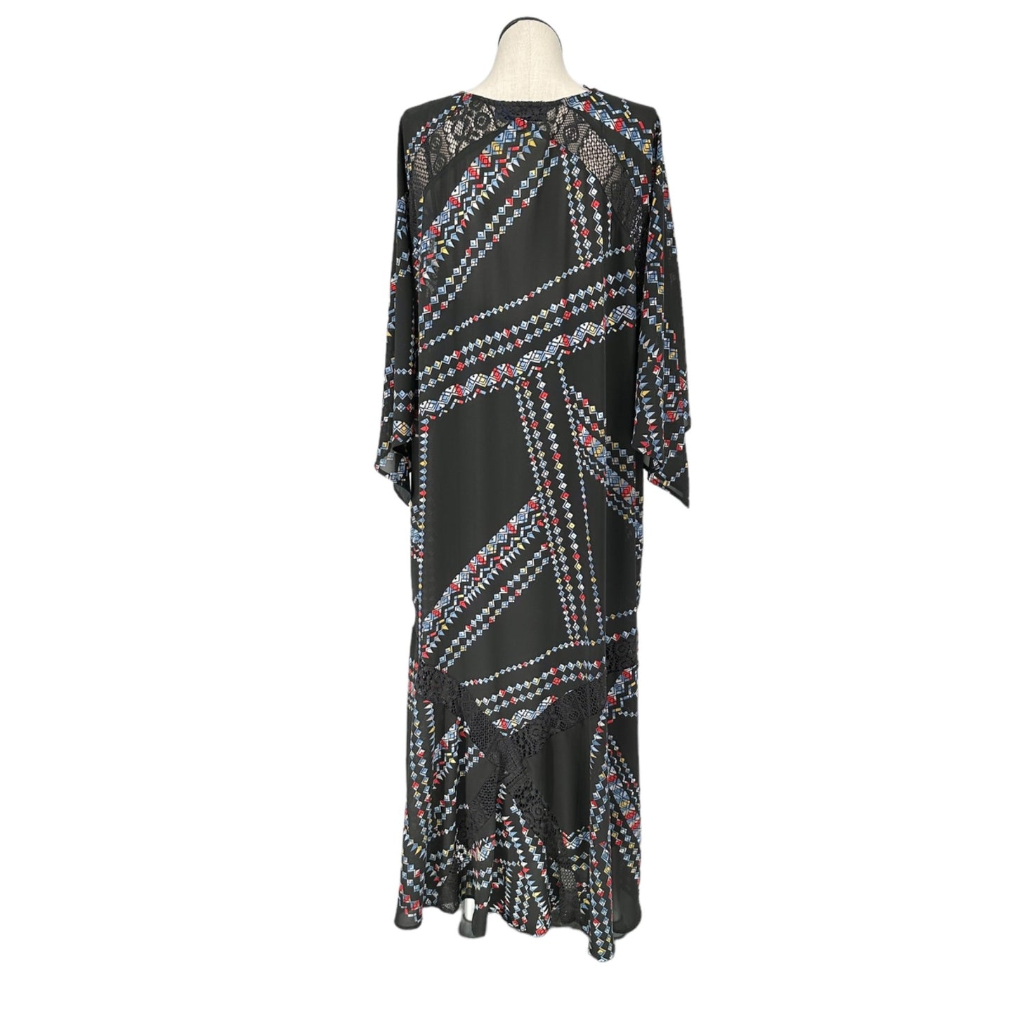 Denim 24/7 2pc Maxi Dress Womens 28W Black with Multicolor Geometric Pattern