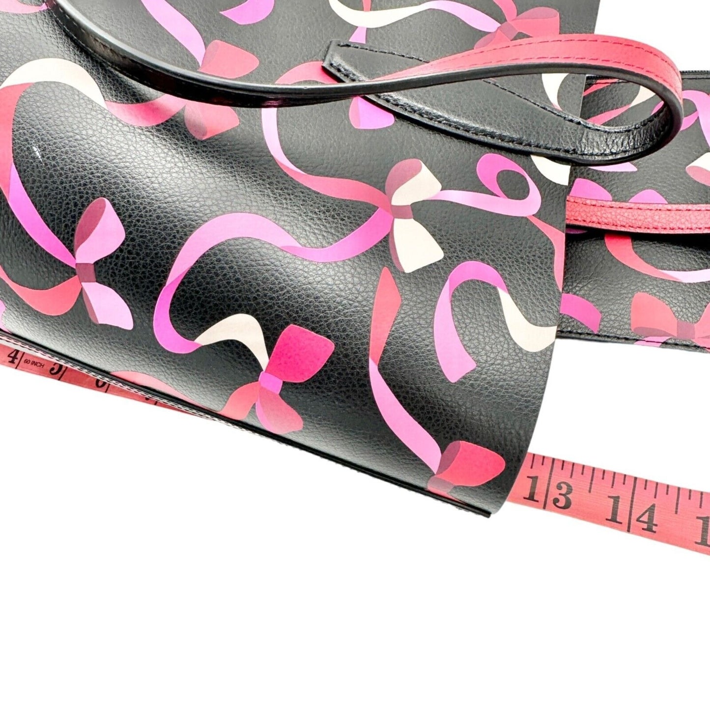 Kate Spade NY Tote Bag Black Pink Wrapping Party Design With Pouch Leather NEW