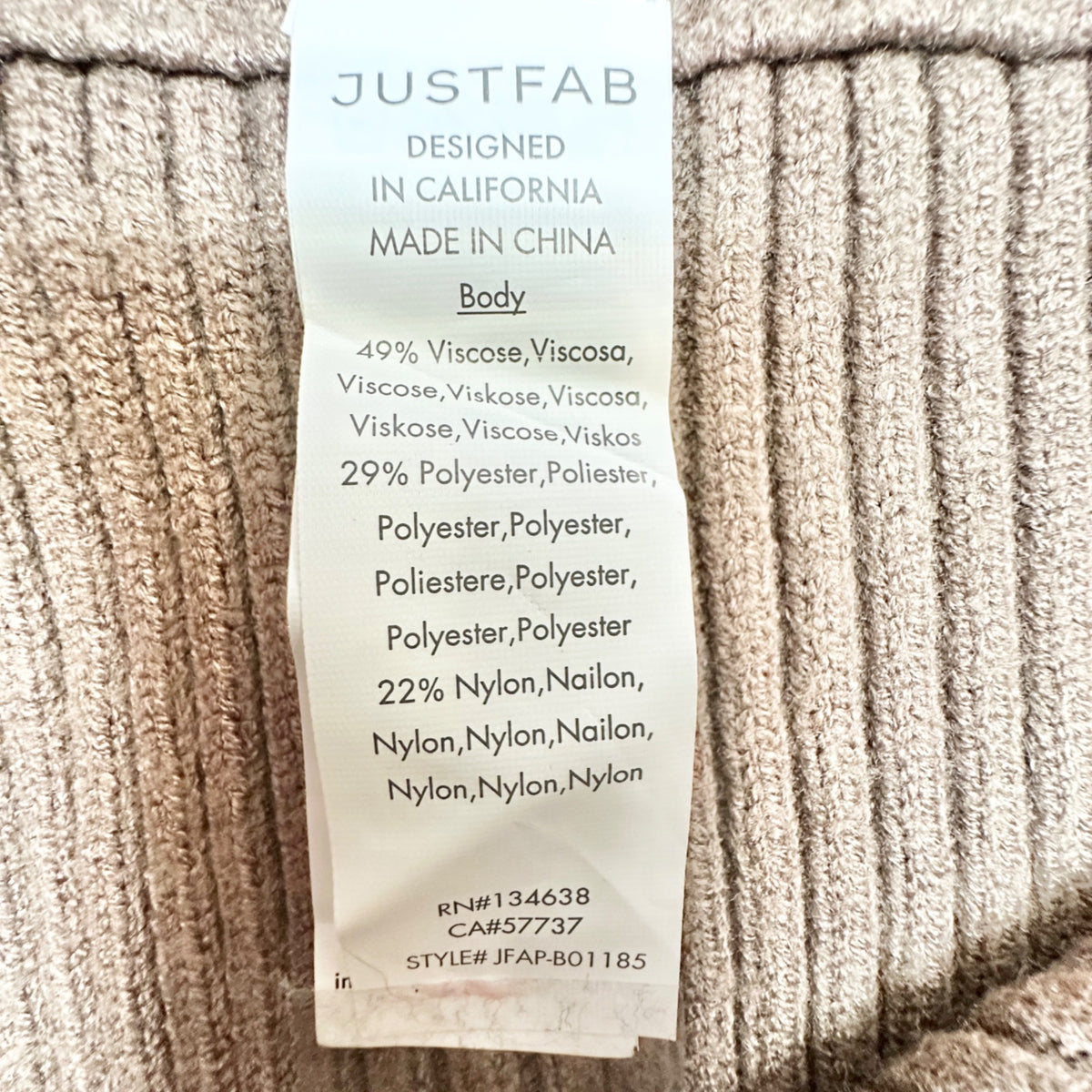 Justfab Ribbed Knit Pants Womens XL Beige Ribbed Wide-Leg Soft Comfortable